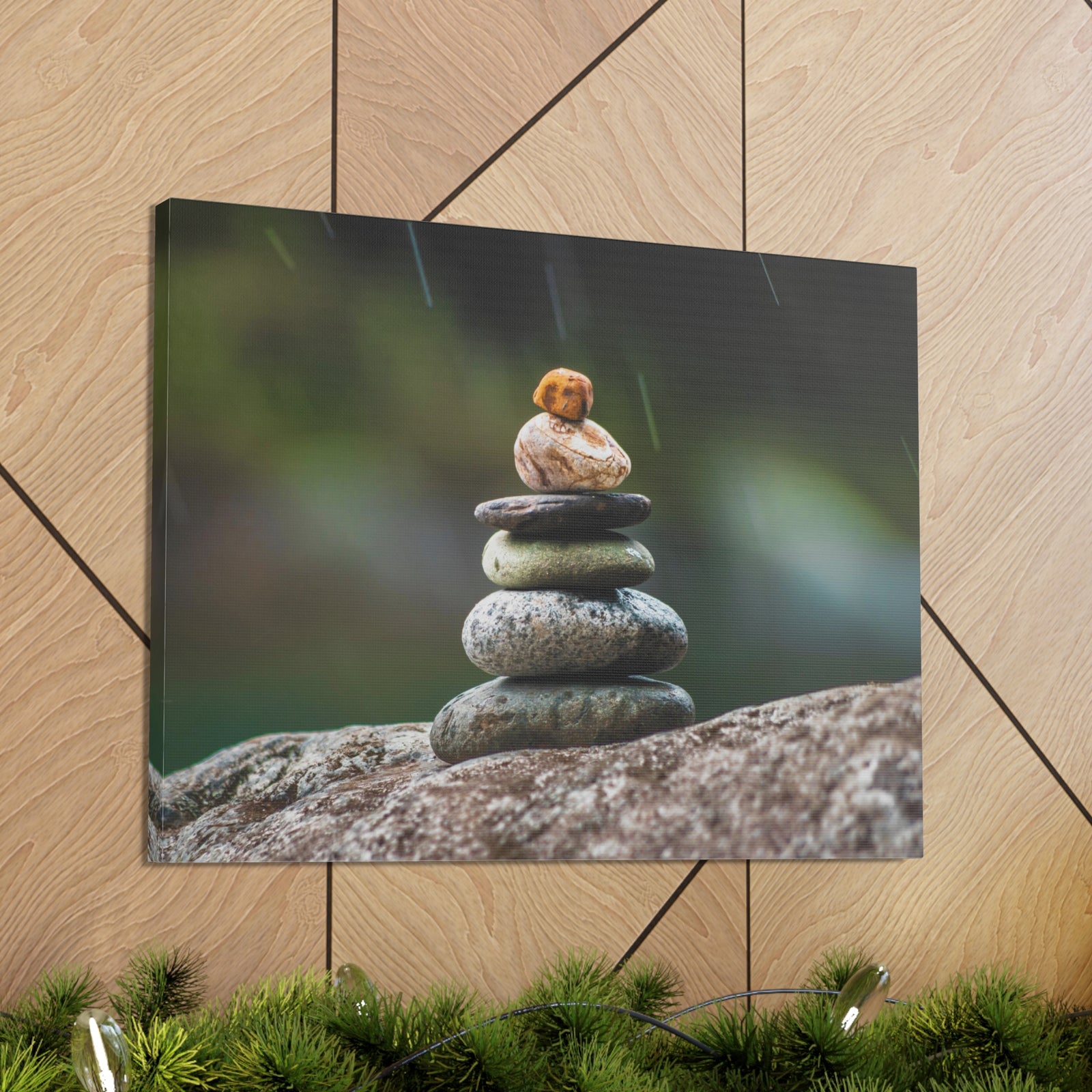 Rocks in Peaceful Rainforest Forest Floral Nature Photography Canvas Wall Art for Home Decor Ready-to-Hang-Express Your Love Gifts