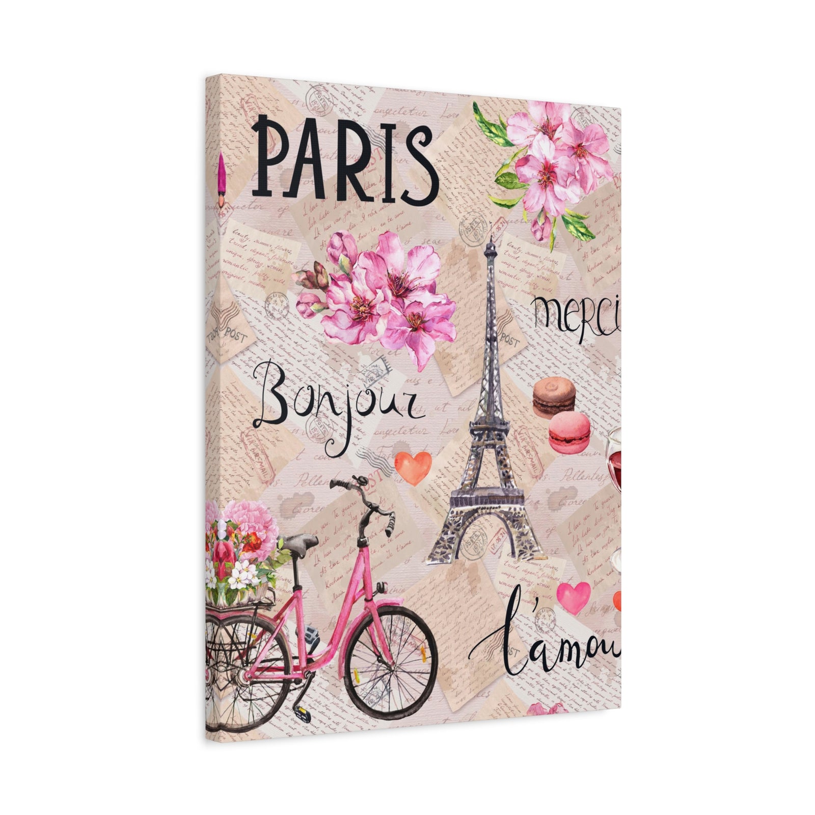 Eiffel Tower Pink Bike Paris Illustration France Canvas Artwork High-Quality Breathtaking French City for Home Decor Ready to Hang-Express Your Love Gifts