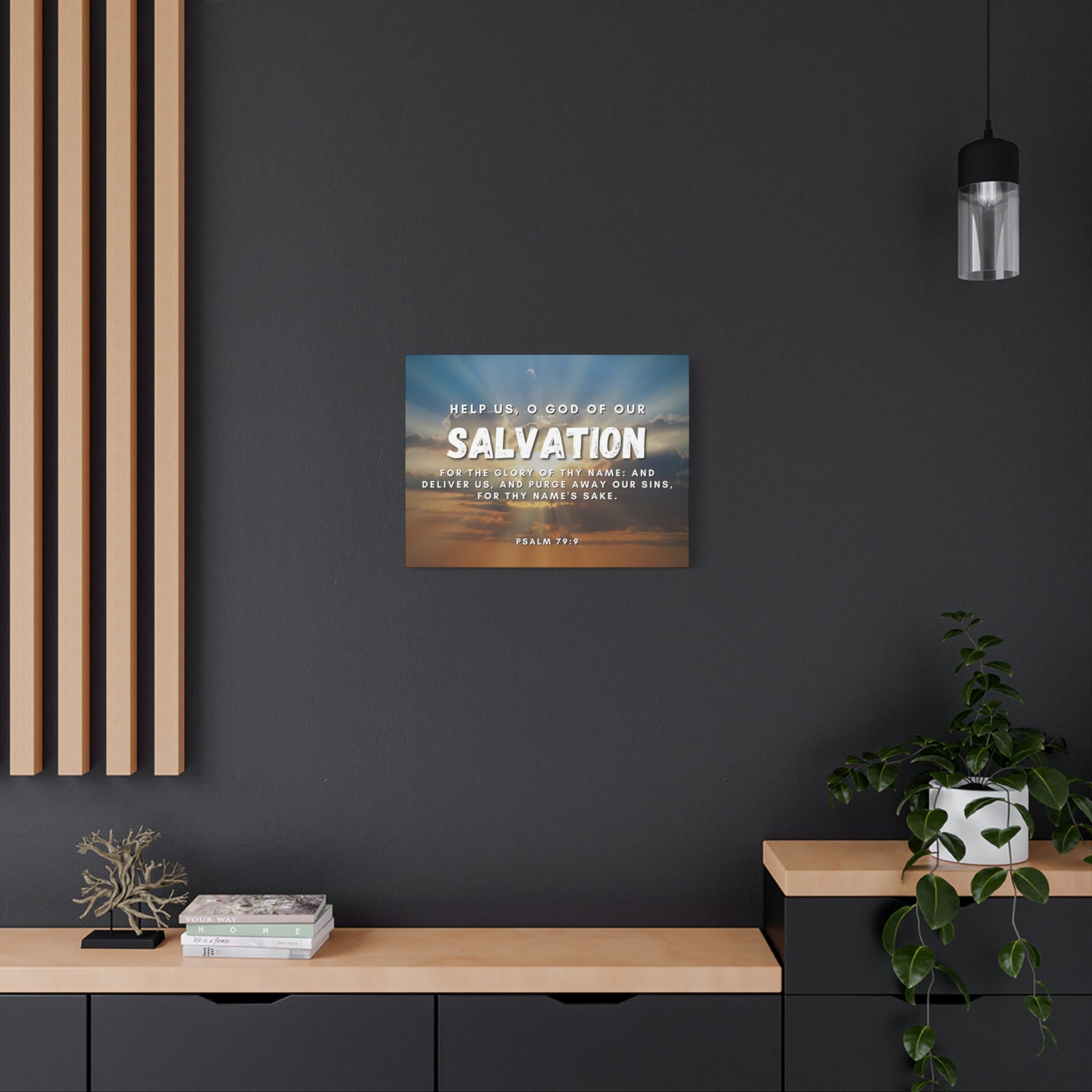 Scripture Canvas Salvation Psalm 79:9 Christian Wall Art Bible Verse Print Ready to Hang-Express Your Love Gifts