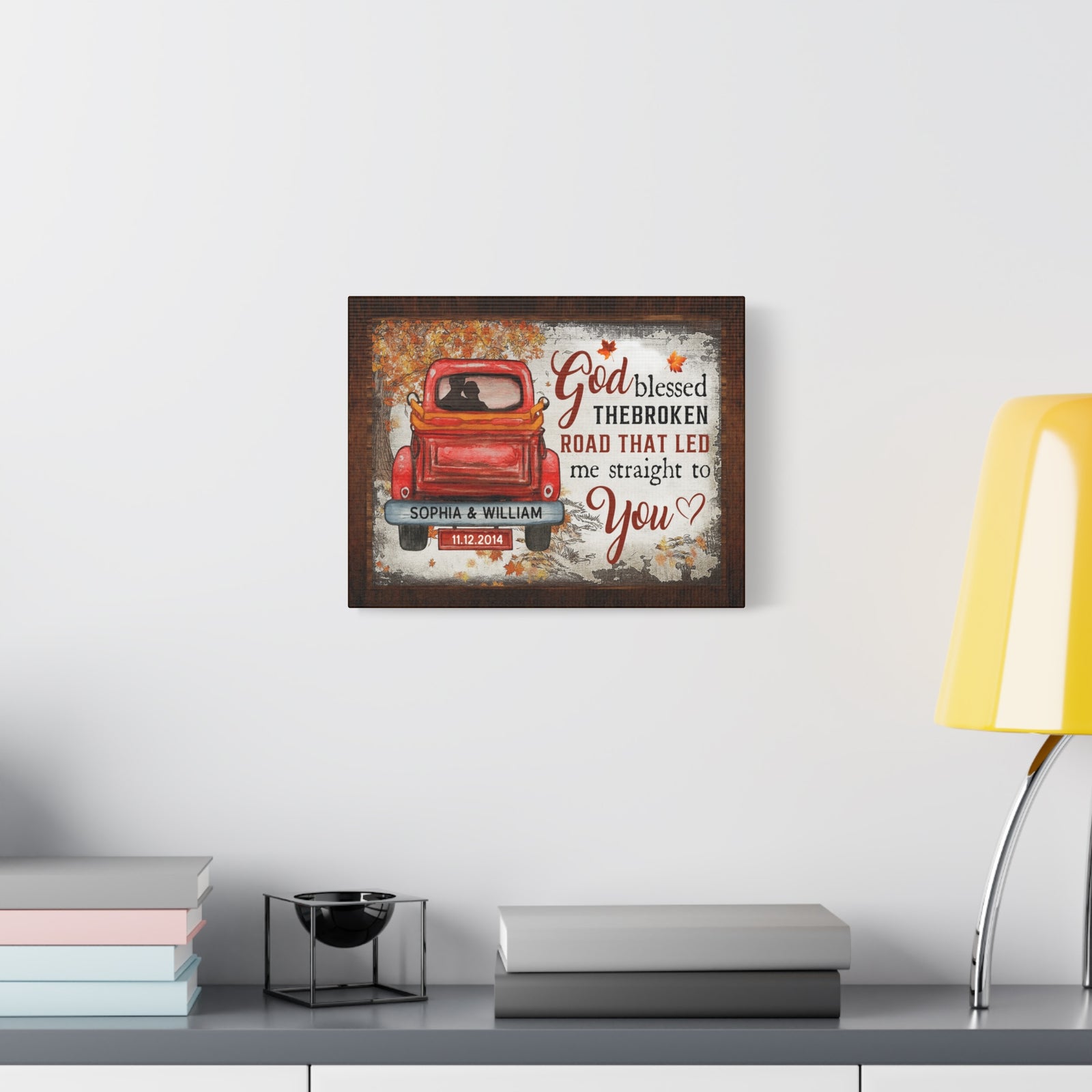 Personalized God Blessed the Broken Road – Couples Truck Wall Art Canvas-Express Your Love Gifts