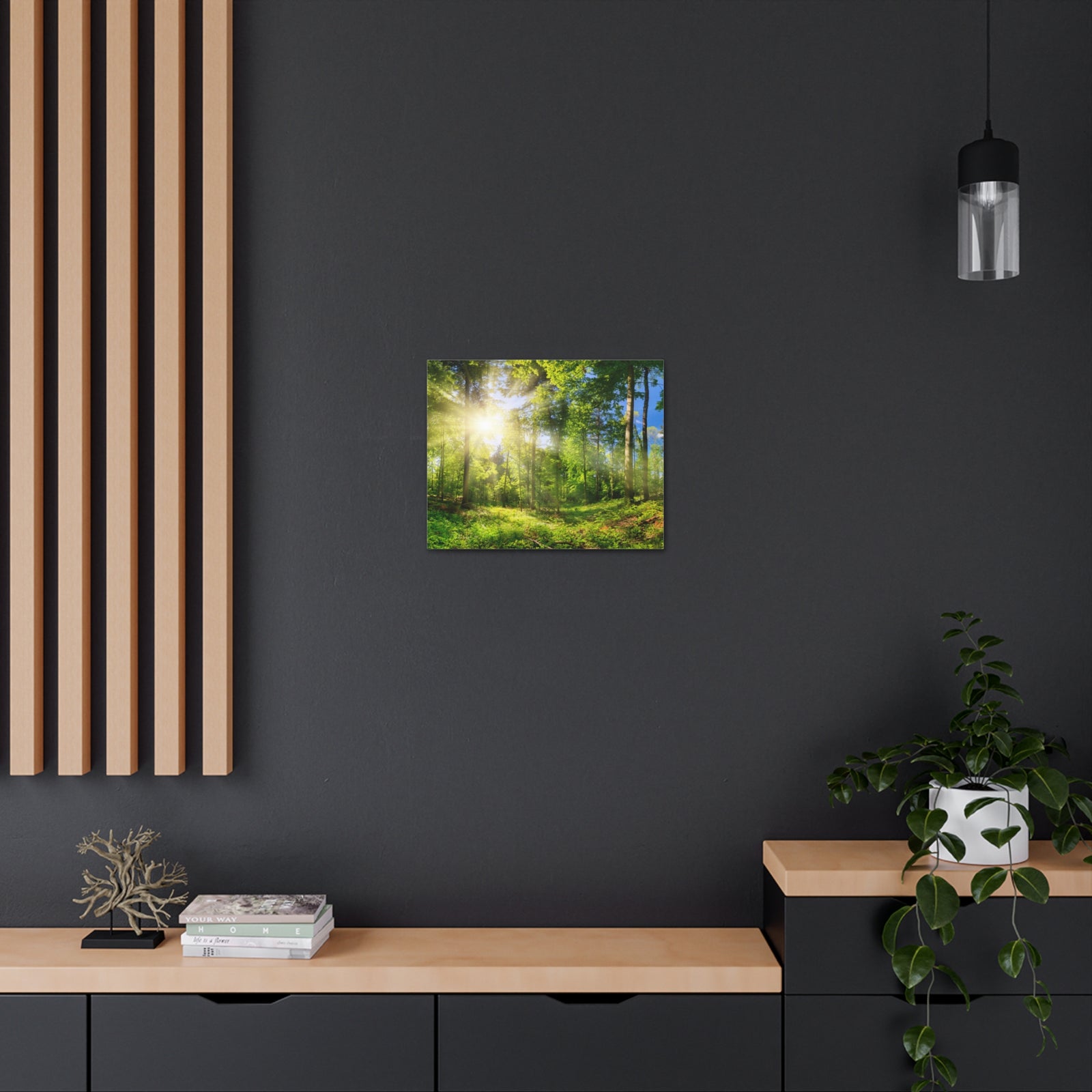 Sunrise Through Green Forest Nature Wilderness Photography Canvas Wall Art for Home Decor Ready-to-Hang-Express Your Love Gifts