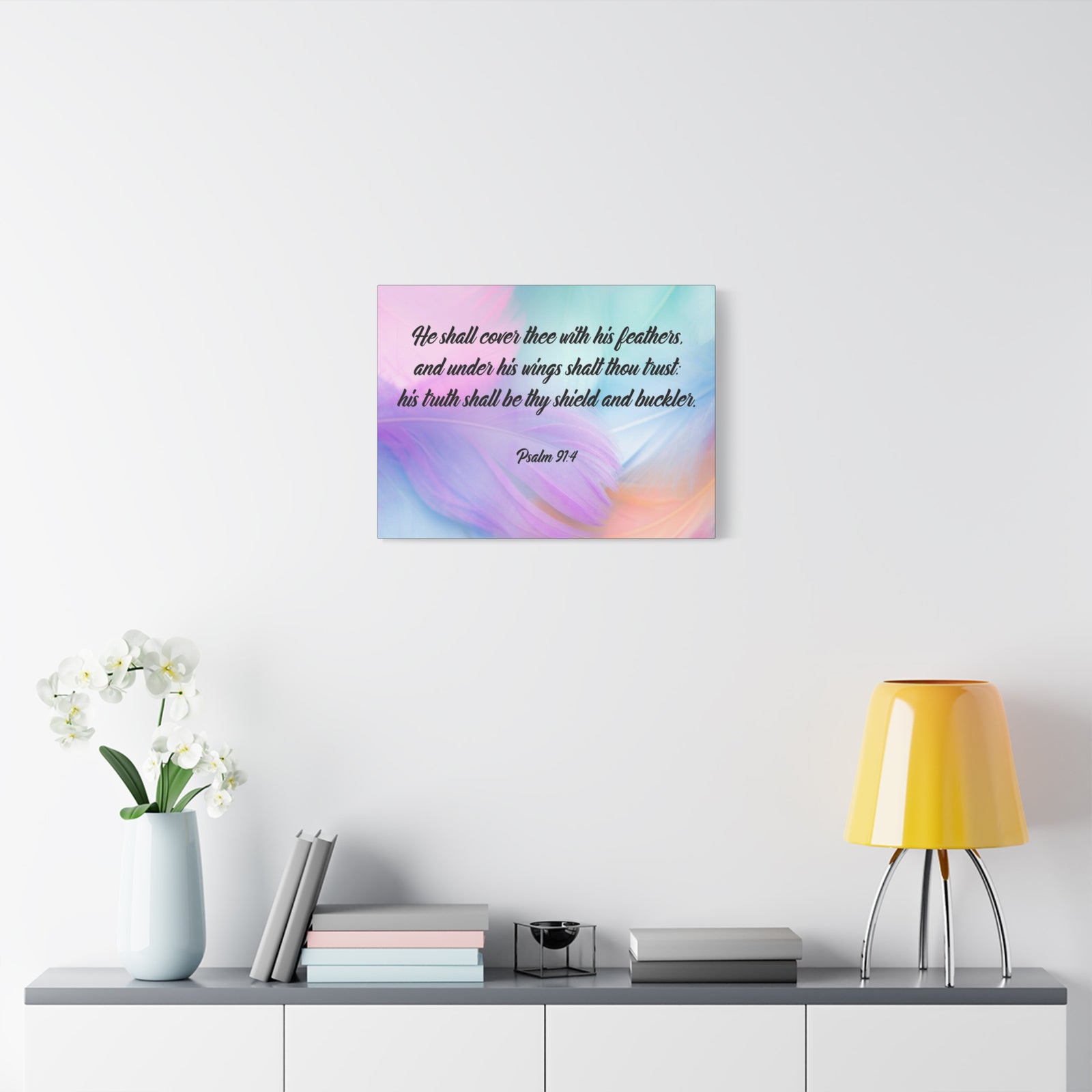 Scripture Canvas Under His Wings Psalm 91:4 Christian Wall Art Bible Verse Print Ready to Hang-Express Your Love Gifts