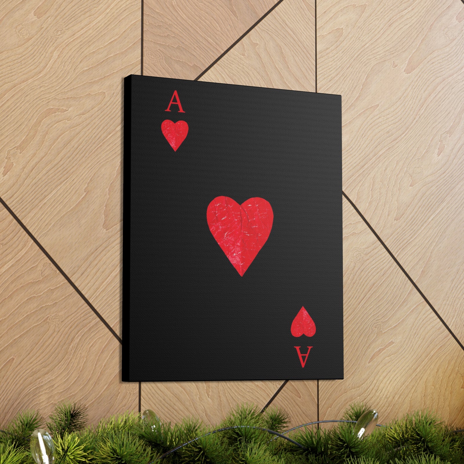 Ace Of Hearts Black Surface Playing Card Canvas Wall Art for Home Decor Ready-to-Hang-Express Your Love Gifts