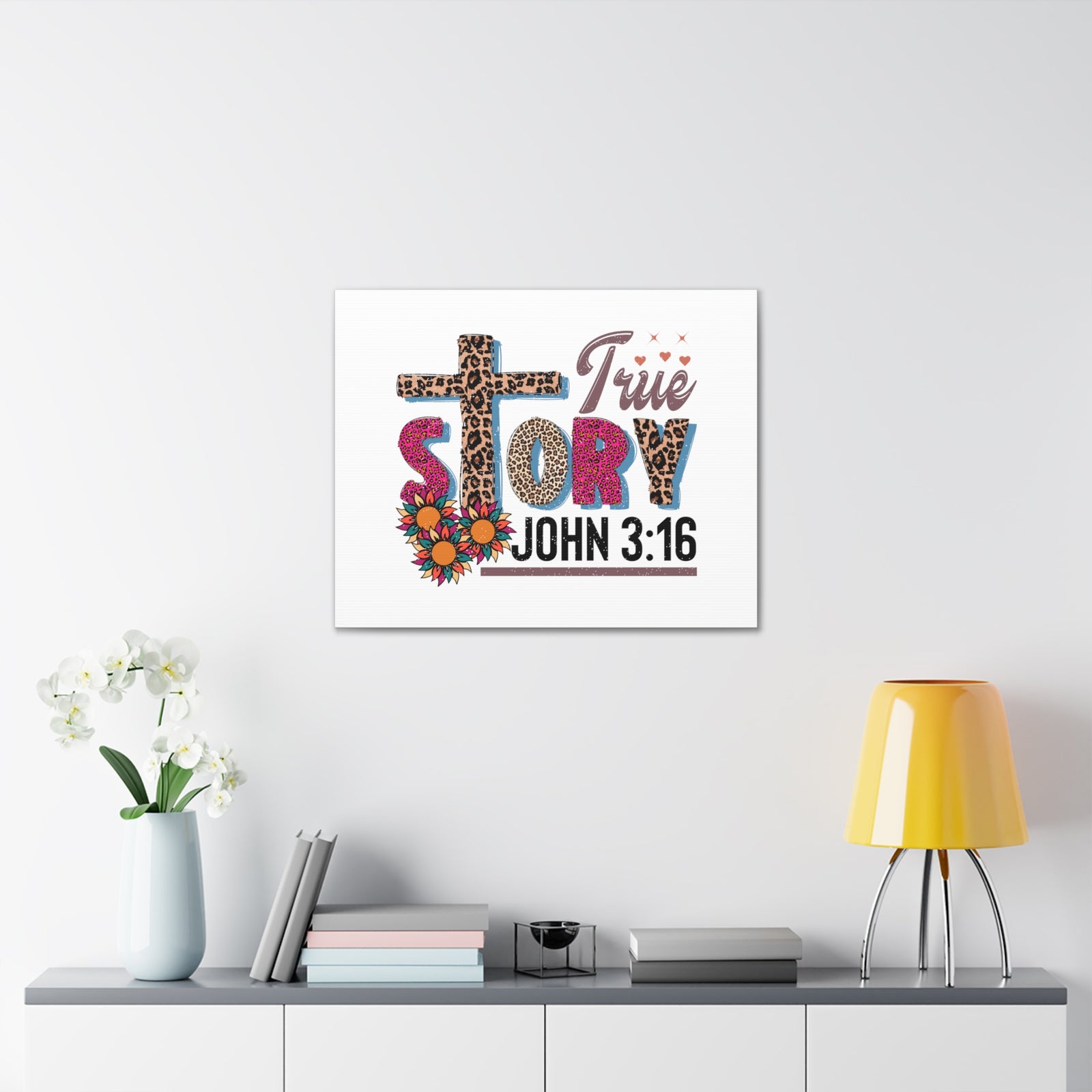Scripture Walls John 3:16 True Story Bible Verse Canvas Christian Wall Art Ready to Hang Unframed-Express Your Love Gifts