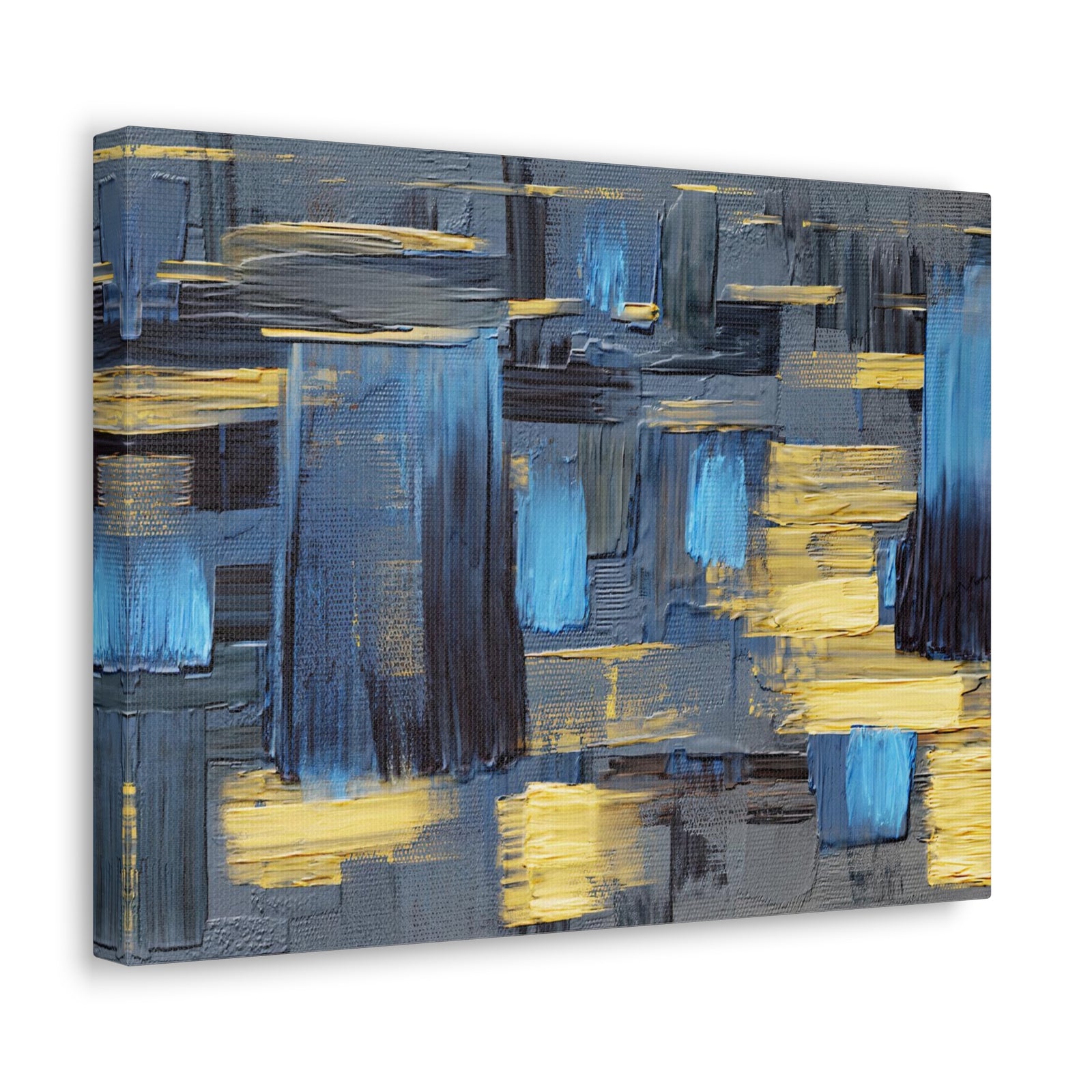 Textured Abstract Acrylic Painting Hand Painted Blue Black Yellow Canvas Wall Art for Home Decor Ready-to-Hang-Express Your Love Gifts