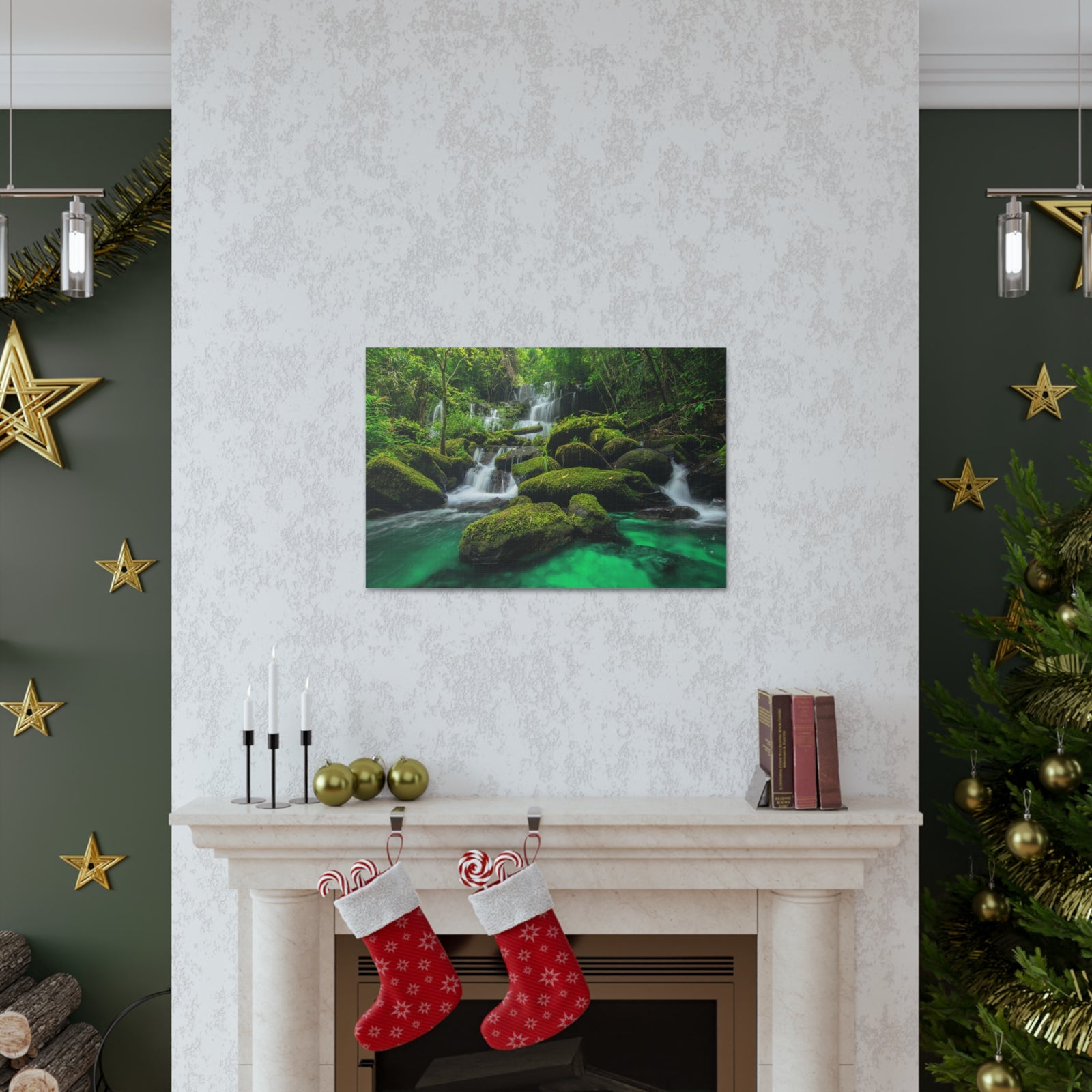 Jungle Waterfall In Thailand Modern Multicolor Scenic Nature Photography Canvas Home Office Decor Ready to Hang-Express Your Love Gifts
