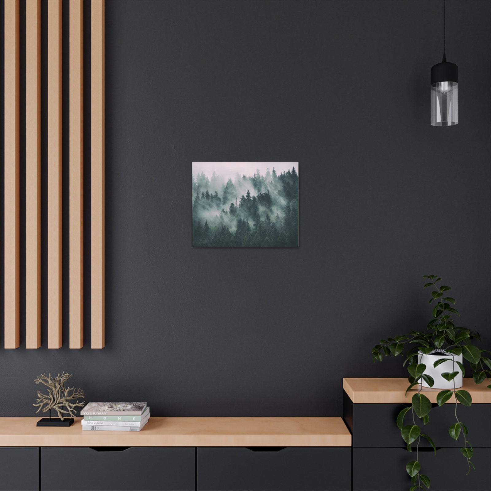 Misty Green Forest Pine Tree Nature Wilderness Photography Canvas Wall Art for Home Decor Ready-to-Hang-Express Your Love Gifts