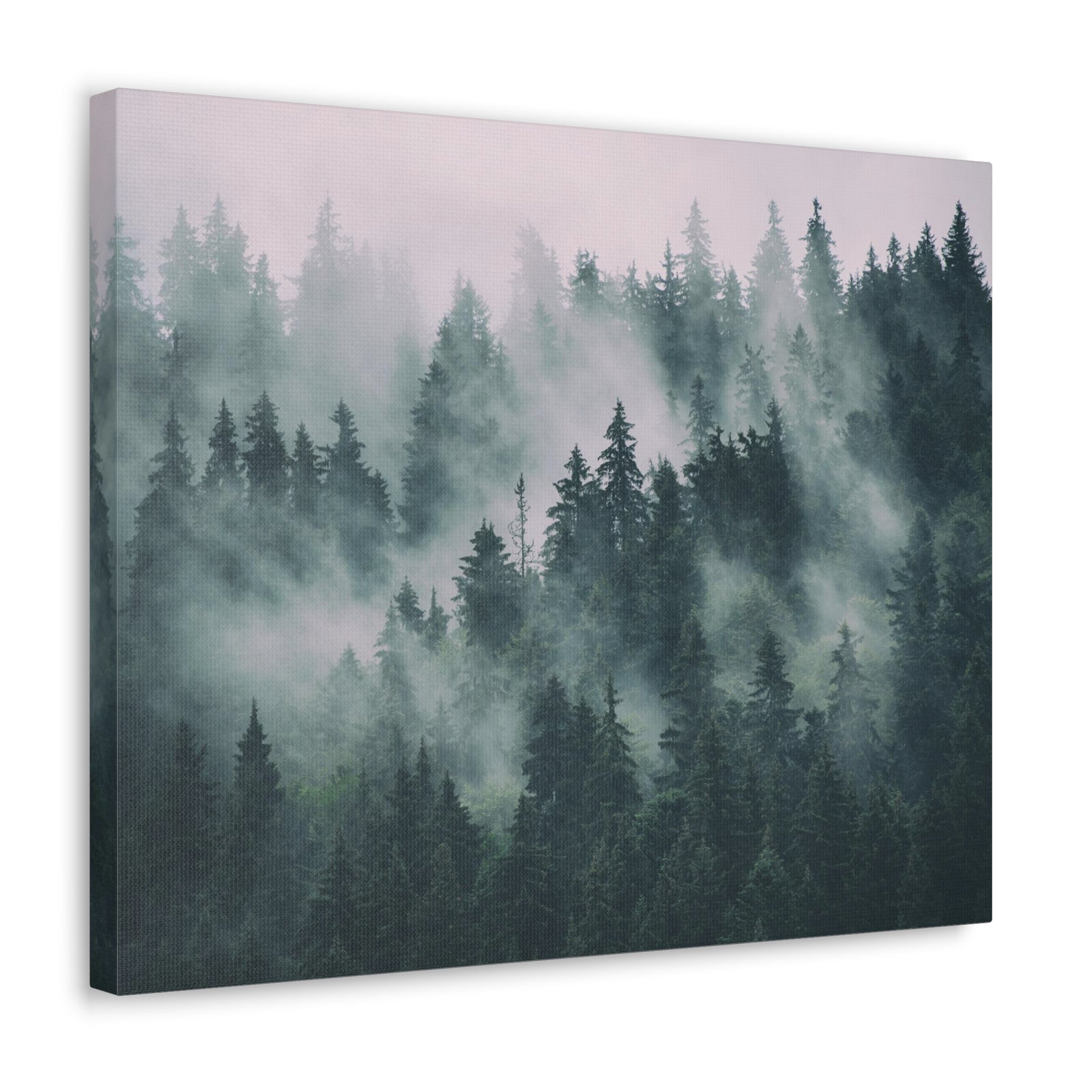 Misty Green Forest Pine Tree Nature Wilderness Photography Canvas Wall Art for Home Decor Ready-to-Hang-Express Your Love Gifts