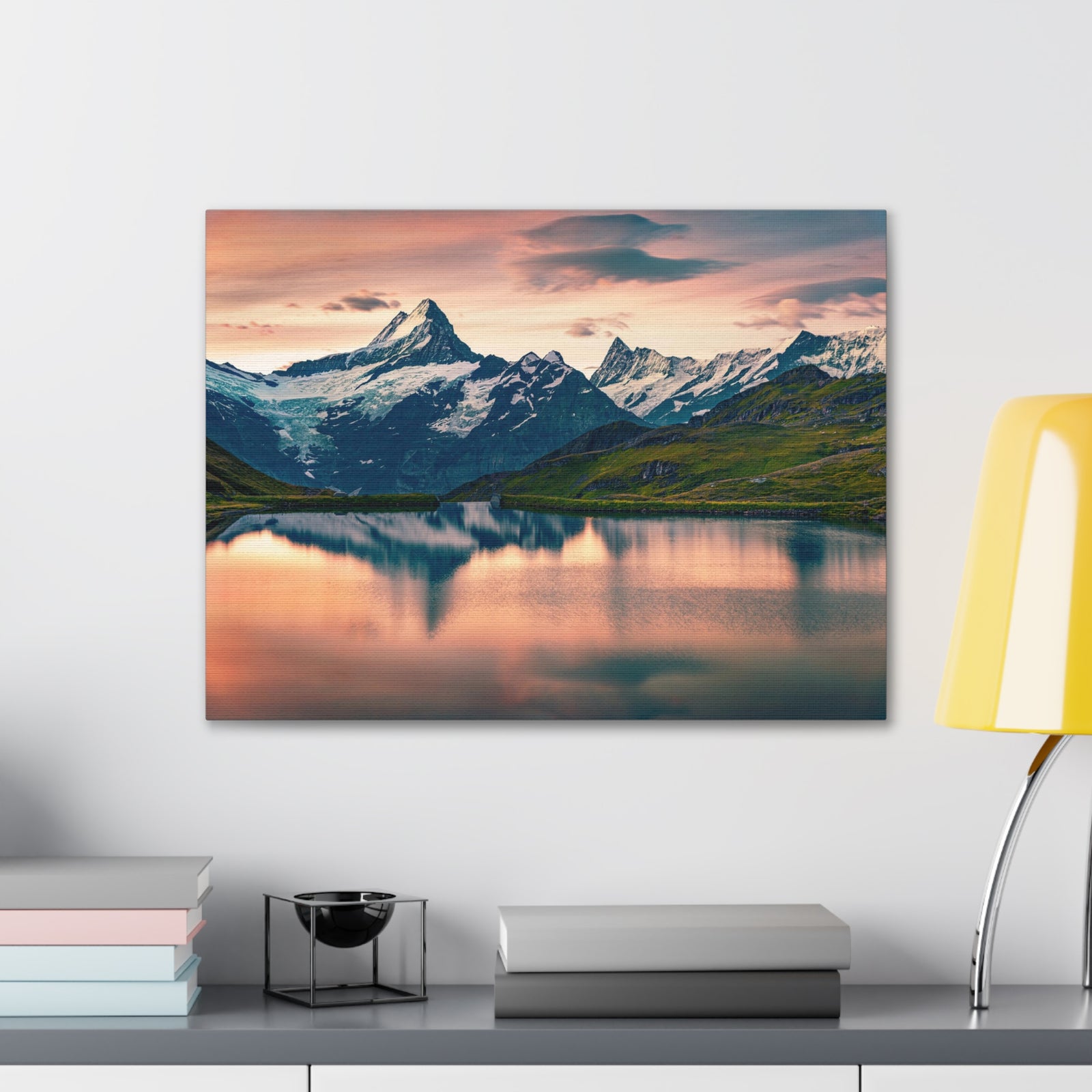 Snow Mountain Lake Summer Nature Wilderness Photography Canvas Wall Art for Home Decor Ready-to-Hang-Express Your Love Gifts