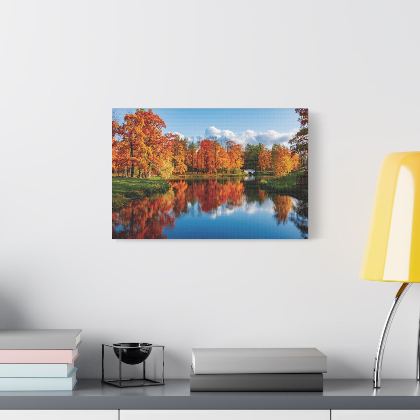 Autumn Fall Forest Orange Leaves Lake Nature Wilderness Photography Canvas Wall Art for Home Decor Ready-to-Hang-Express Your Love Gifts