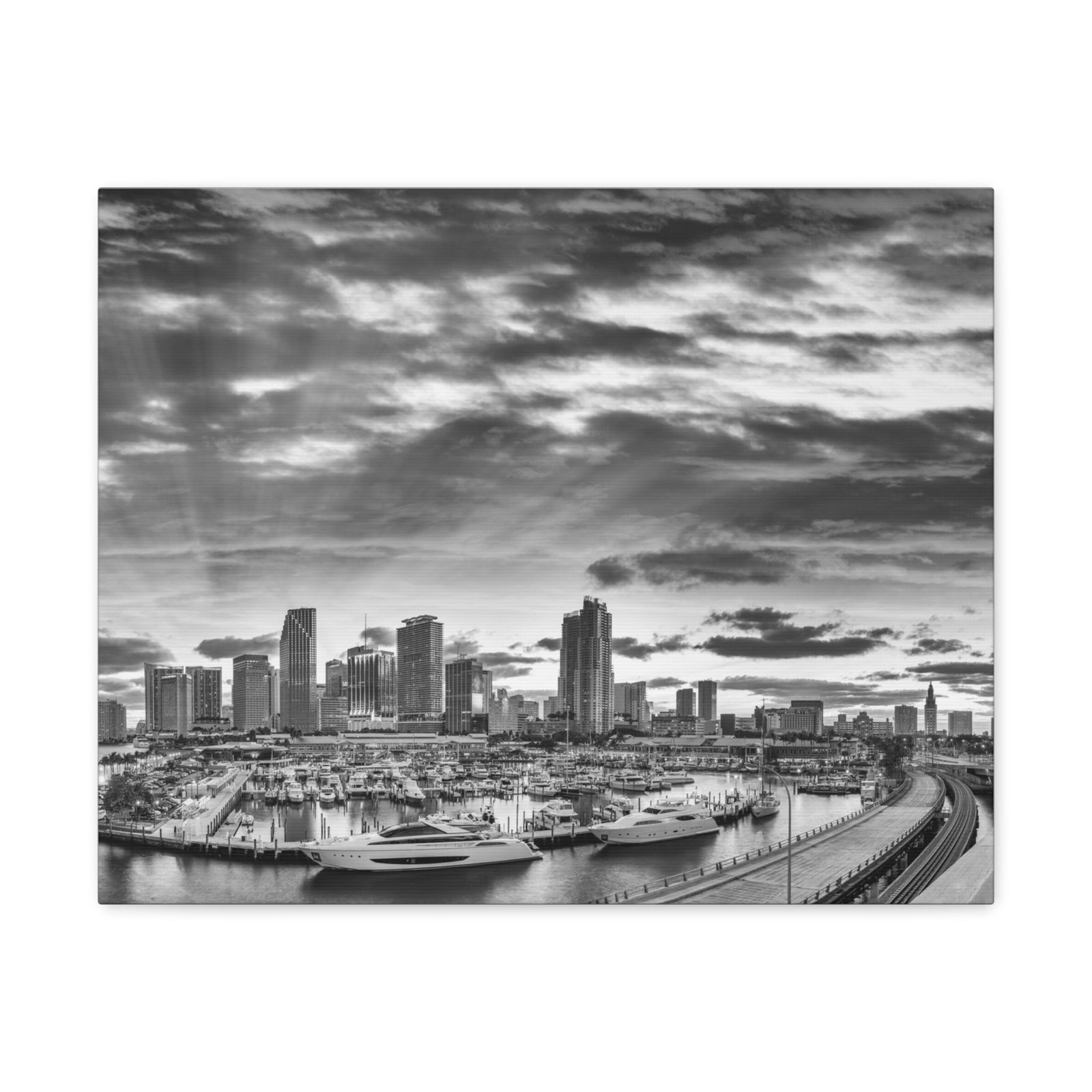 Miami Black And White Skyline Canvas Artwork High-Quality Breathtaking Stunning Cityscape for Home Decor Ready to Hang-Express Your Love Gifts
