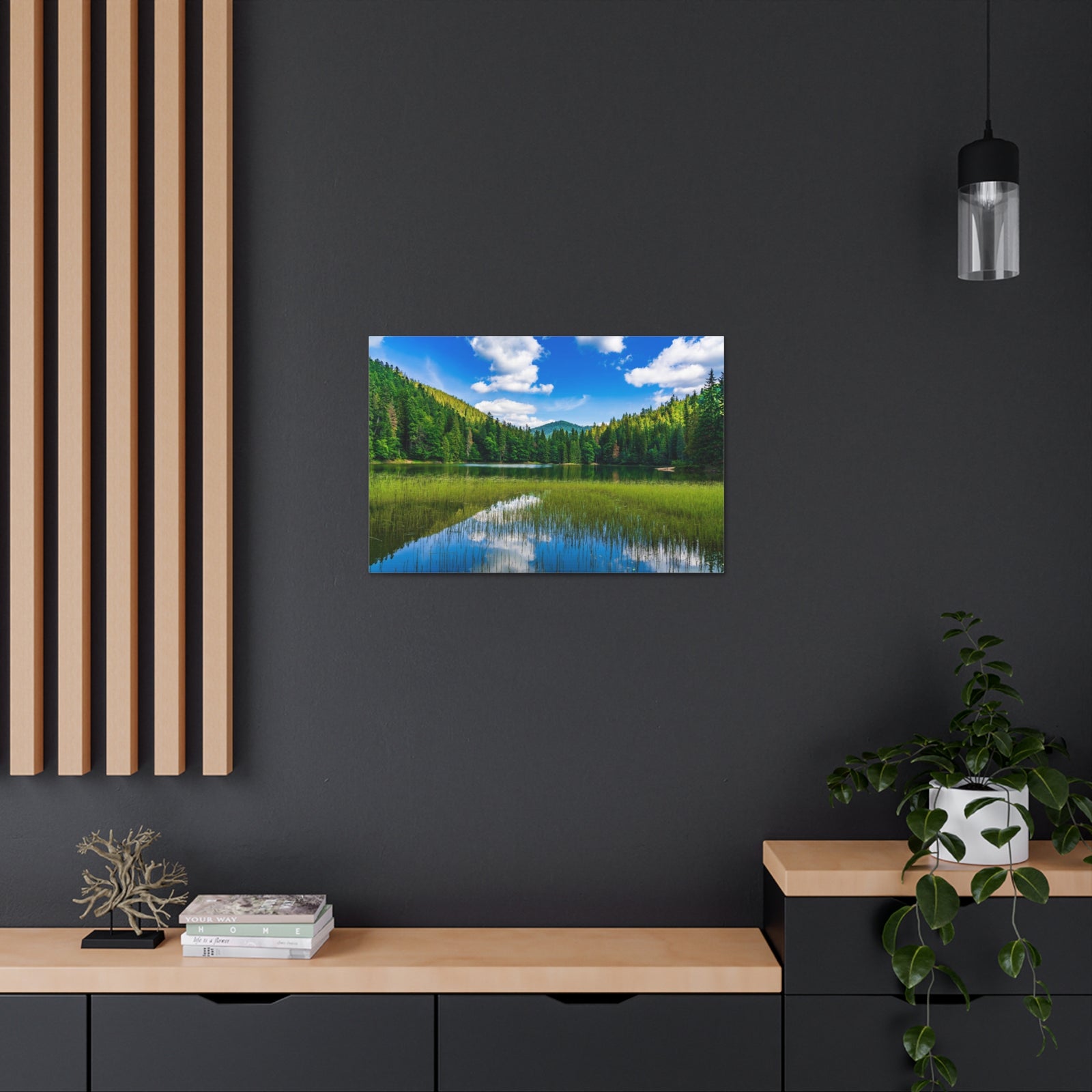 Teal Clear Forest LakeNature Wilderness Photography Canvas Wall Art for Home Decor Ready-to-Hang-Express Your Love Gifts