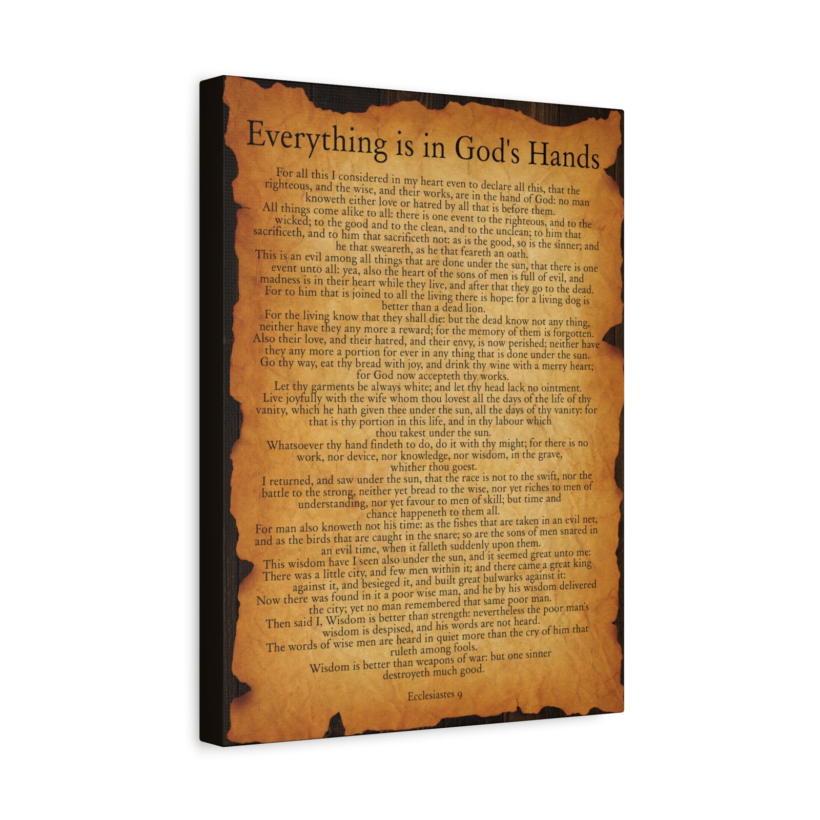 Scripture Walls Everything is in God's Hands Ecclesiastes 9 Gold Brown Bible Verse Canvas Christian Wall Art Ready to Hang-Express Your Love Gifts