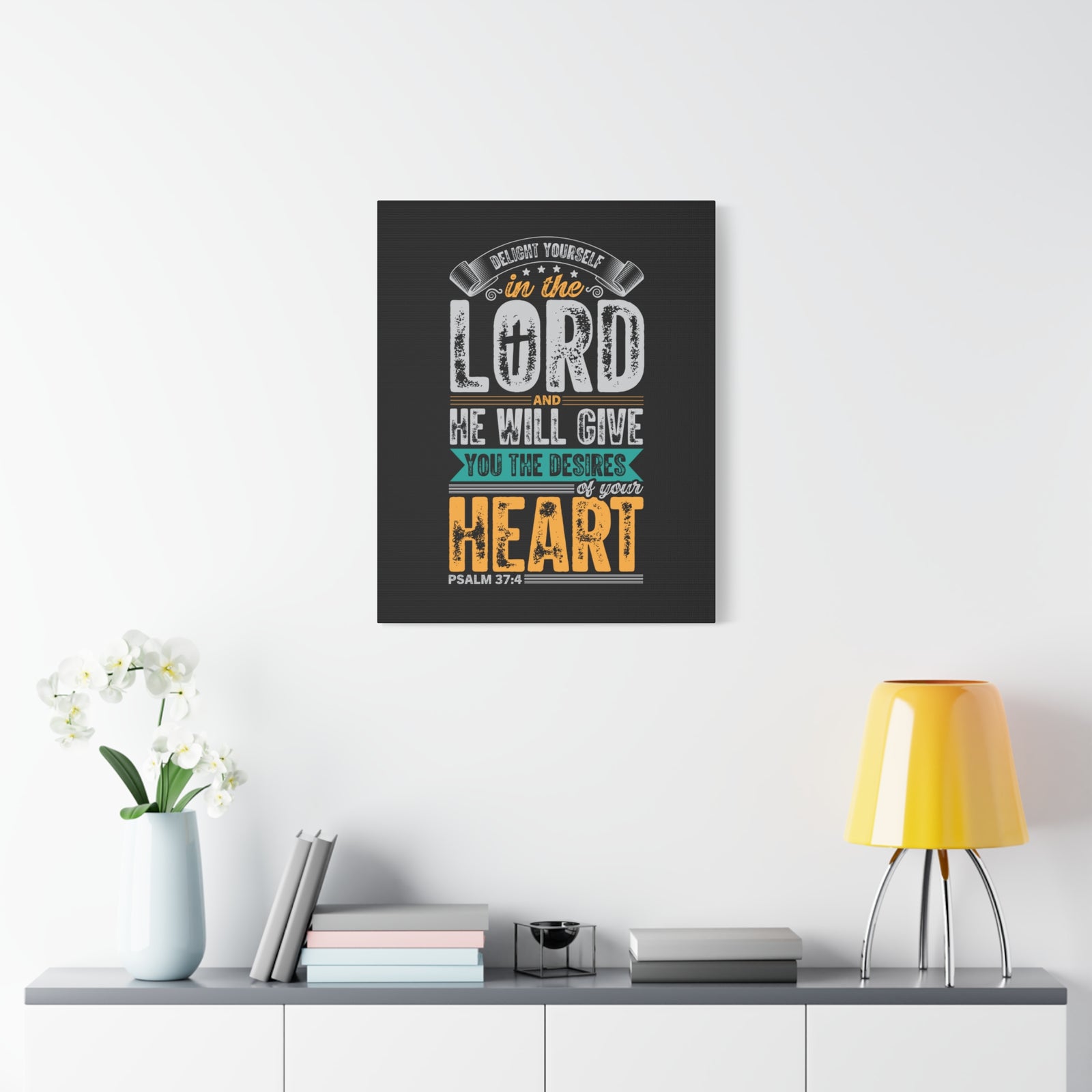 Scripture Walls Desires Of Your Heart Psalm 37:4 Yellow Heart Bible Verse Canvas Christian Wall Art Ready to Hang-Express Your Love Gifts