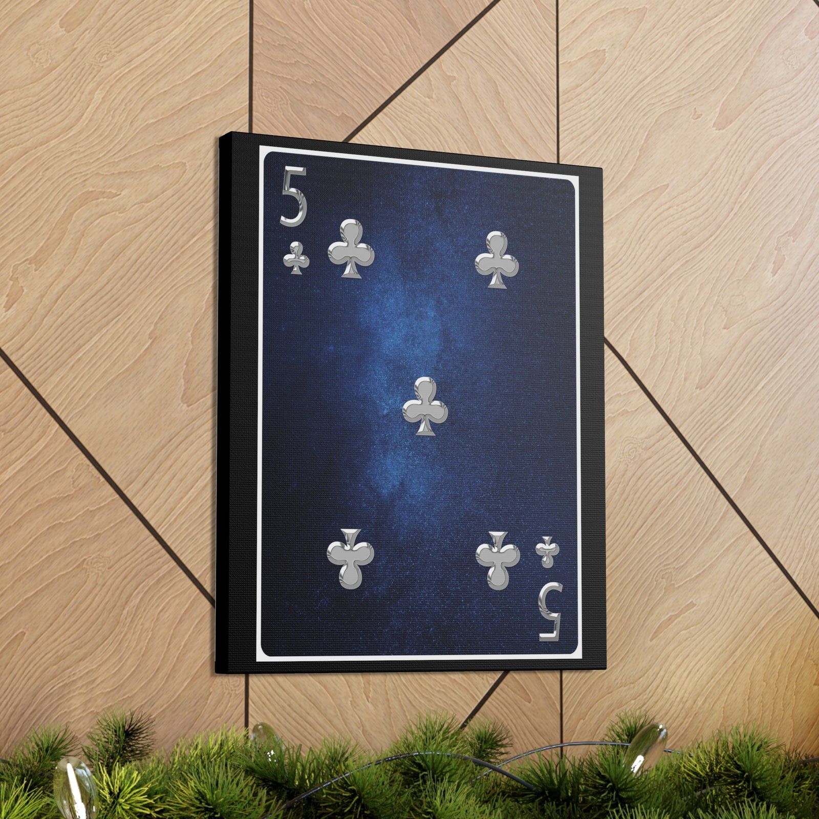 Five Of Clubs Space Background Playing Card Canvas Wall Art for Home Decor Ready-to-Hang-Express Your Love Gifts