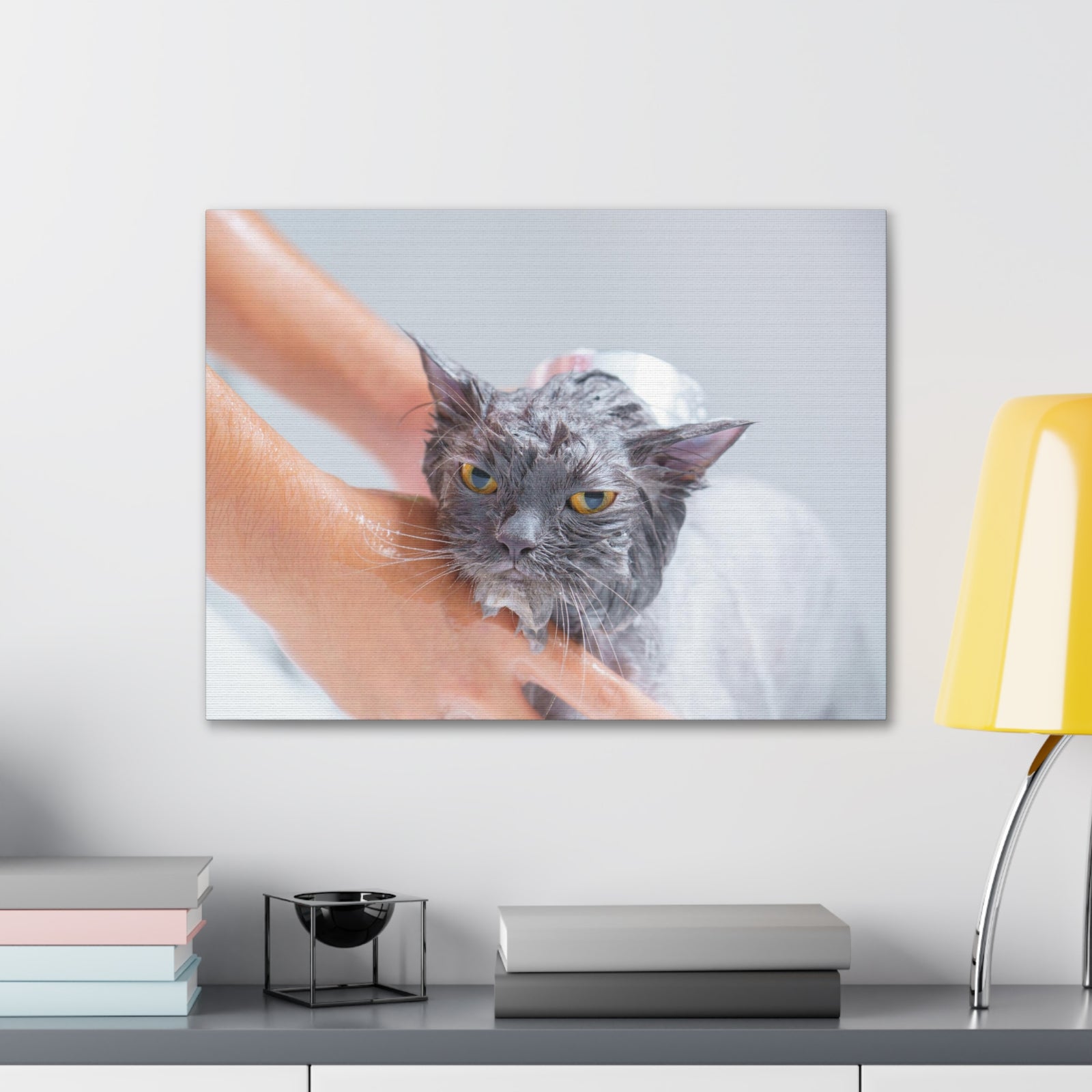 Cute Persian Cat Bath Canvas Wall Art for Home Decor Ready-to-Hang-Express Your Love Gifts
