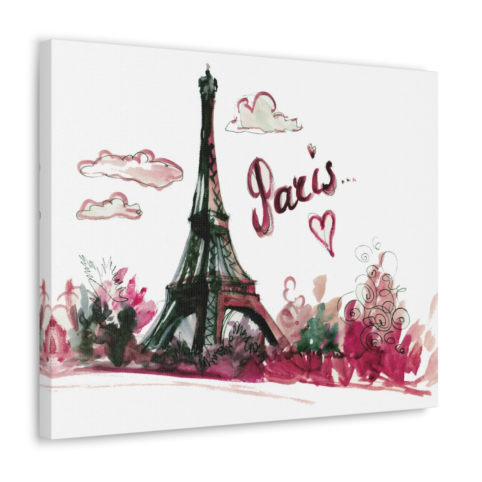 Pink Eiffel Tower Illustration Paris France Canvas Artwork High-Quality Breathtaking French City for Home Decor Ready to Hang-Express Your Love Gifts