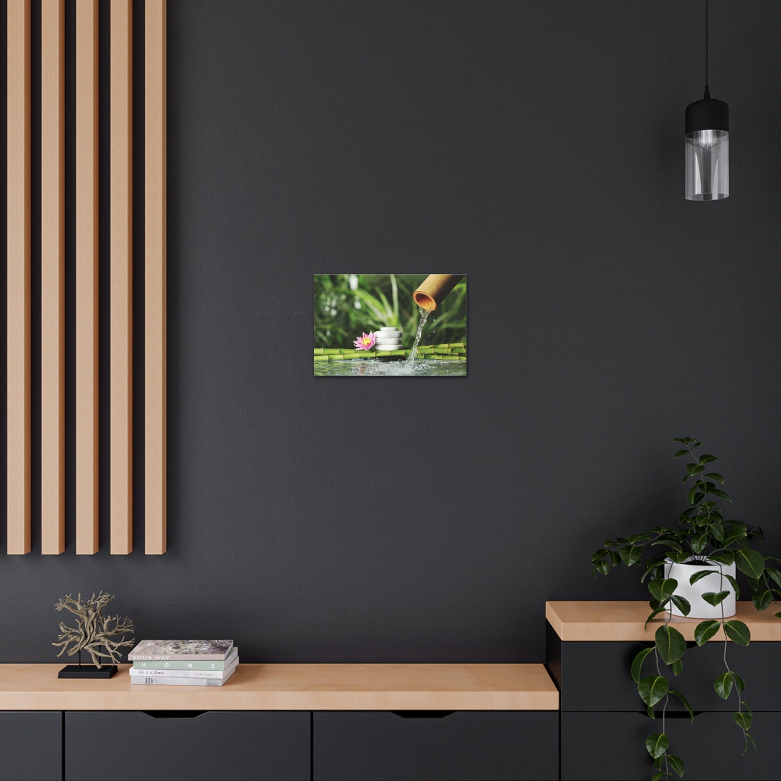Flower and Bamboo Fountain Forest Floral Nature Photography Canvas Wall Art for Home Decor Ready-to-Hang-Express Your Love Gifts