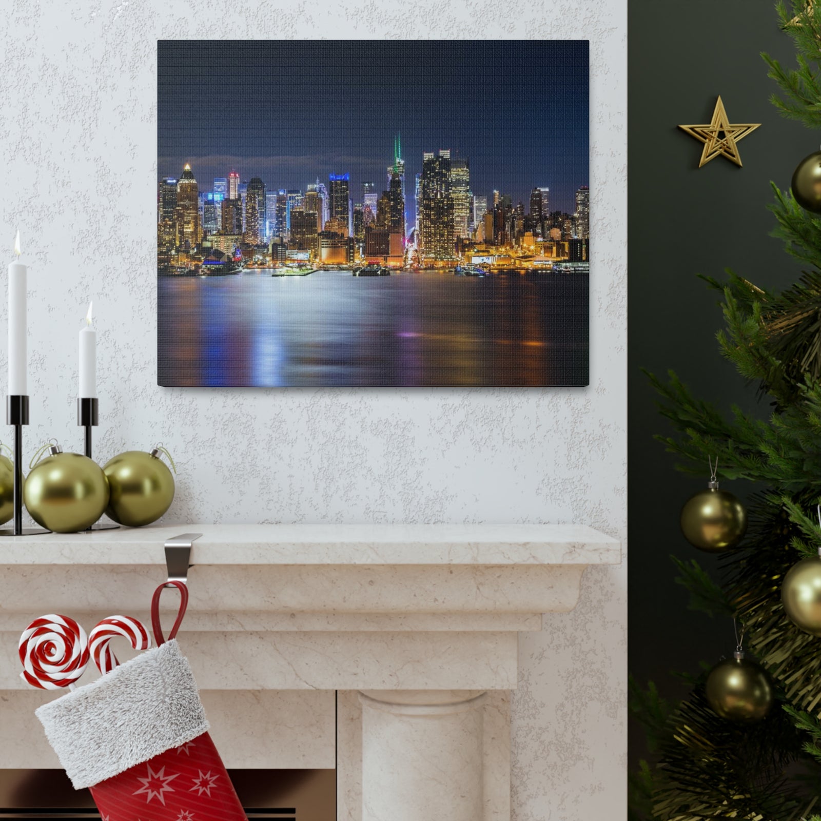 New York Night Skyline Canvas Artwork High-Quality Breathtaking Stunning Cityscape for Home Decor Ready to Hang-Express Your Love Gifts