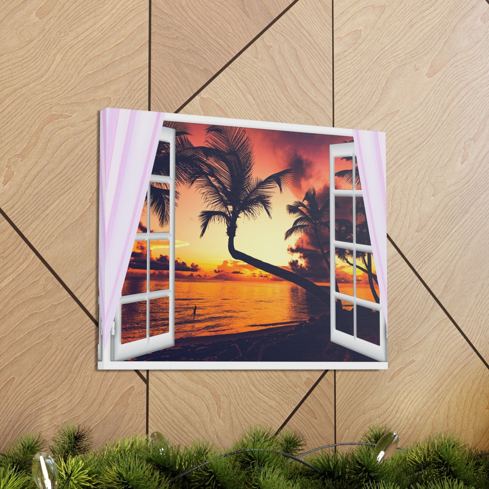 Window Open View Sea Sunset Sun In The Clouds Ocean Canvas Wall Art for Home Decor Ready-to-Hang-Express Your Love Gifts