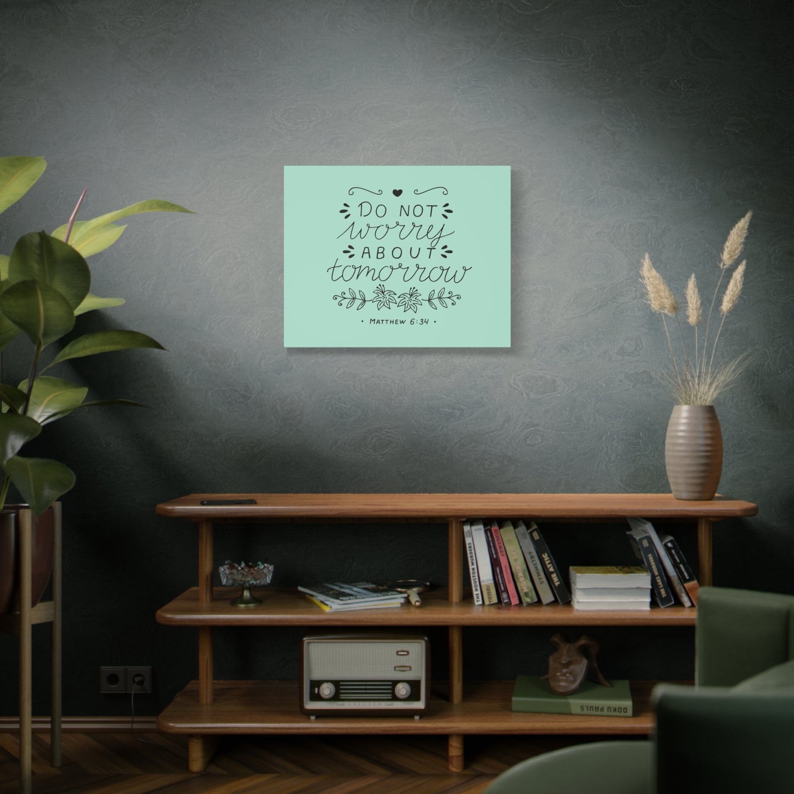 Scripture Canvas Tomorrow Teal Matthew 6:34 Christian Wall Art Bible Verse Print Ready to Hang-Express Your Love Gifts