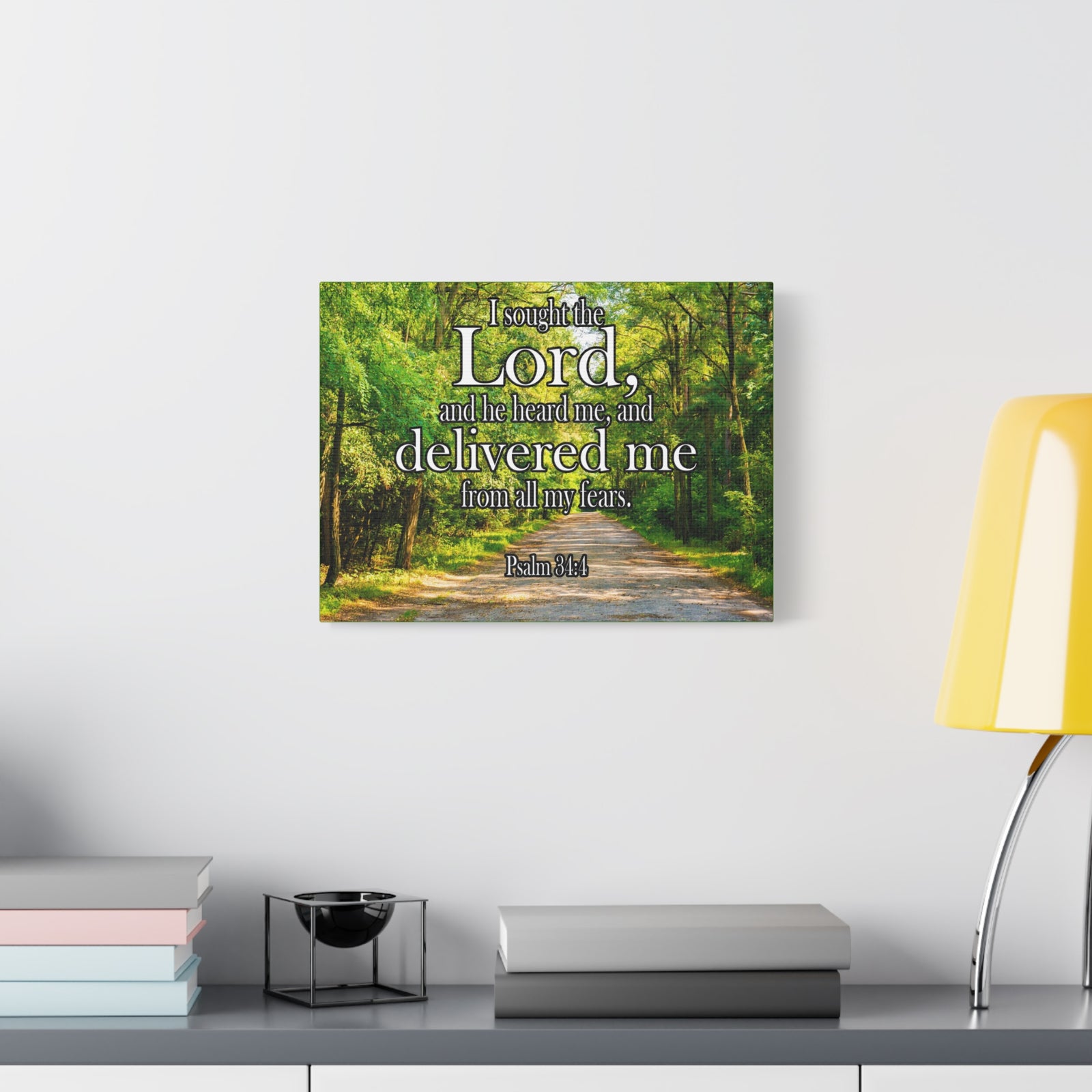 Scripture Canvas Lord Delivered Me Psalm 34:4 Christian Wall Art Bible Verse Print Ready to Hang-Express Your Love Gifts