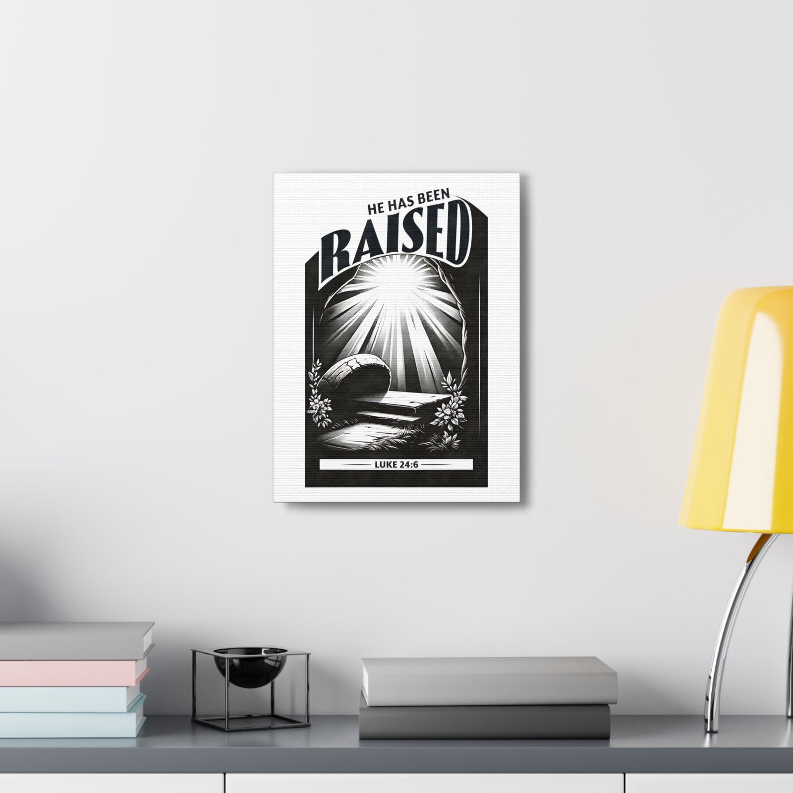 Scripture Walls Luke 24:6 He Has Been Raised Bible Verse Canvas Christian Wall Art Ready to Hang Unframed-Express Your Love Gifts