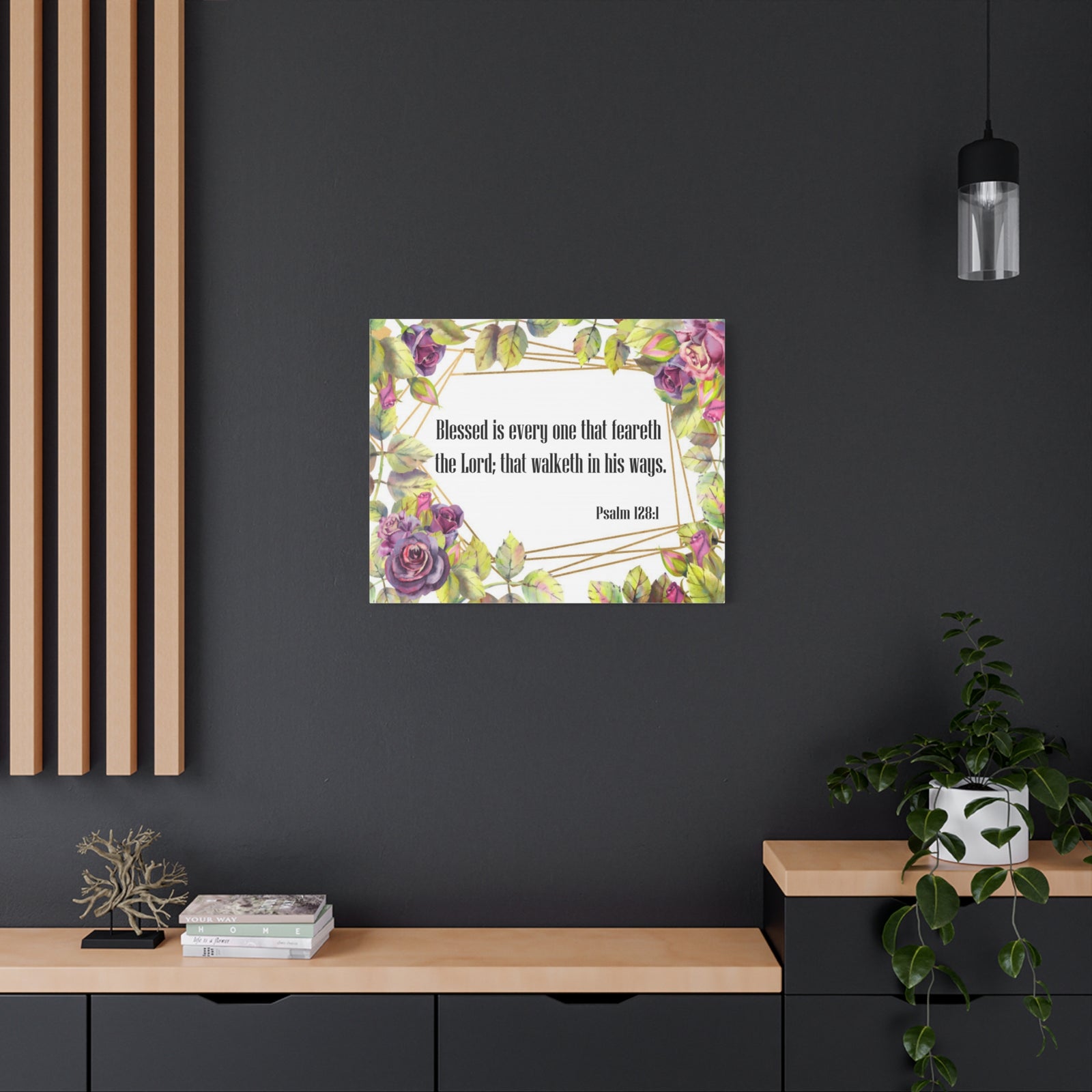Bible Verse Canvas Blessed is Everyone Psalm 128:1 Christian Home Décor Wall Art Scripture Ready to Hang Faith Print-Express Your Love Gifts