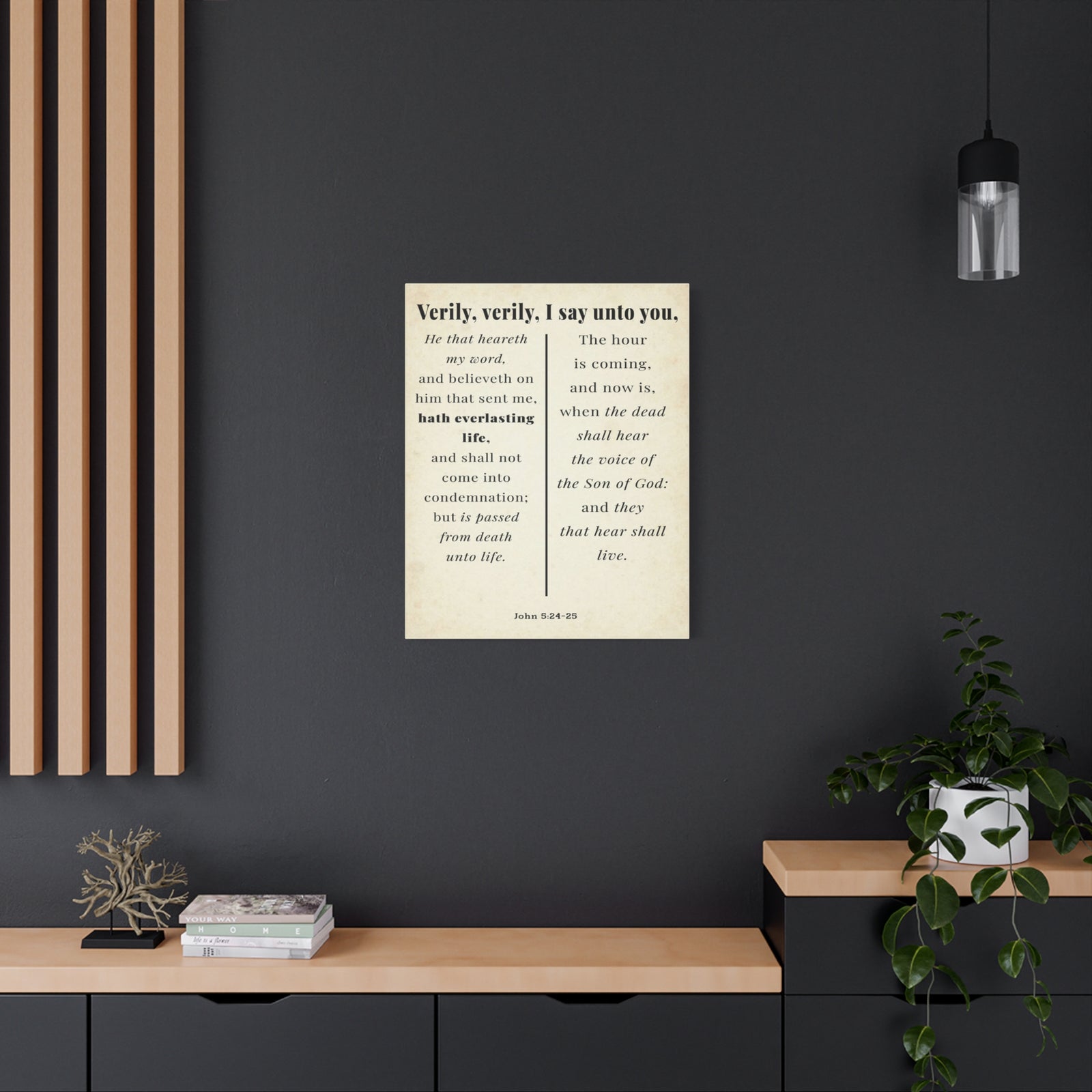 Scripture Walls John 5:24-25 Regeneration and Eternal Life Bible Verse Canvas Christian Wall Art Ready to Hang Unframed-Express Your Love Gifts