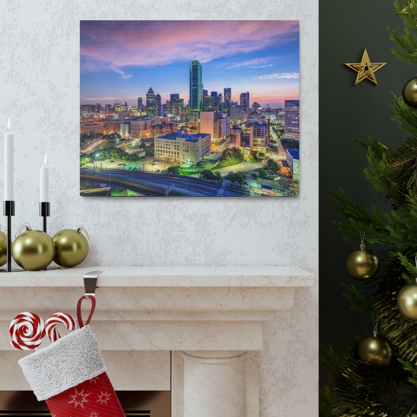 Dallas Night Skyline Canvas Artwork High-Quality Breathtaking Stunning Cityscape for Home Decor Ready to Hang-Express Your Love Gifts