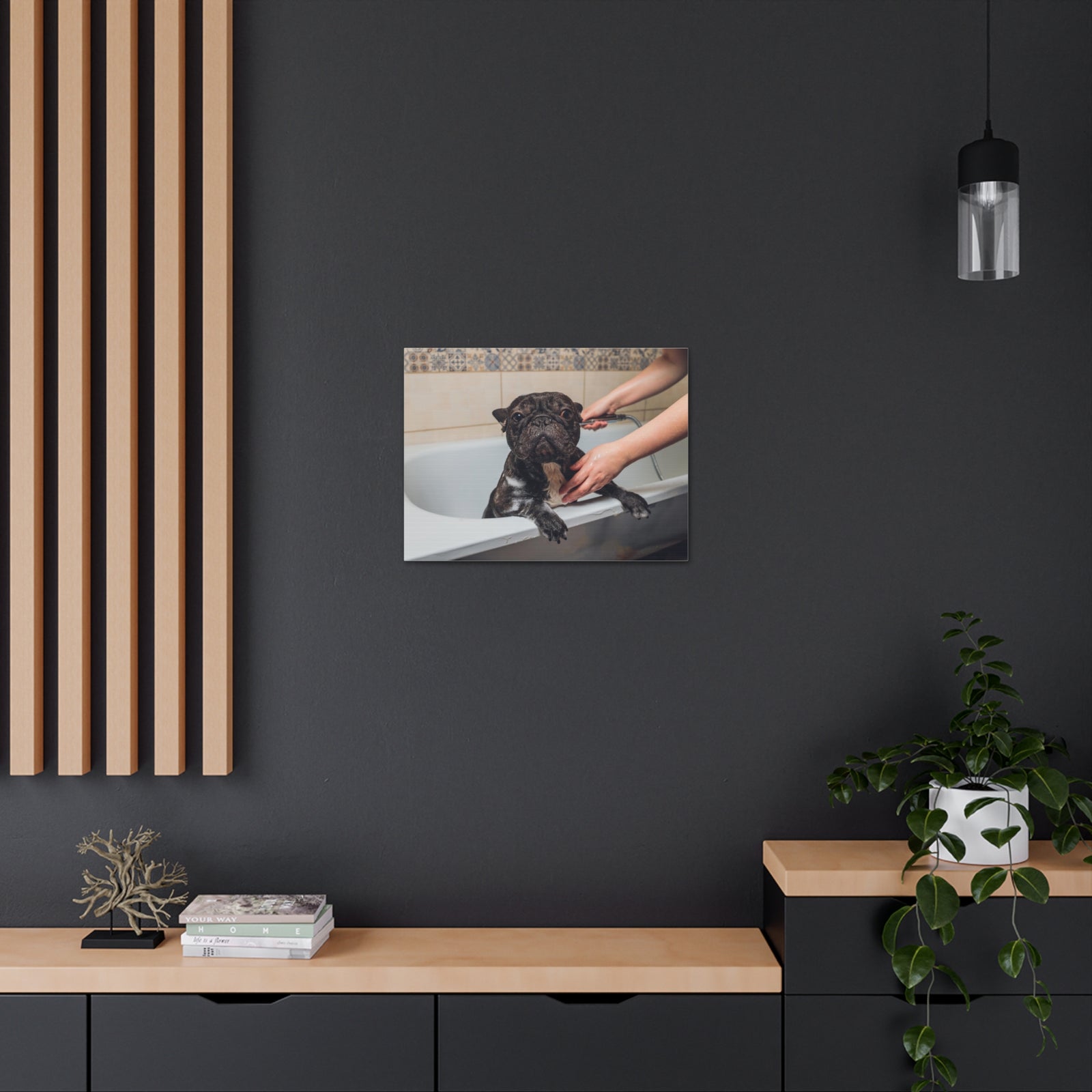 Cute French Bulldog Bath Canvas Wall Art for Home Decor Ready-to-Hang-Express Your Love Gifts