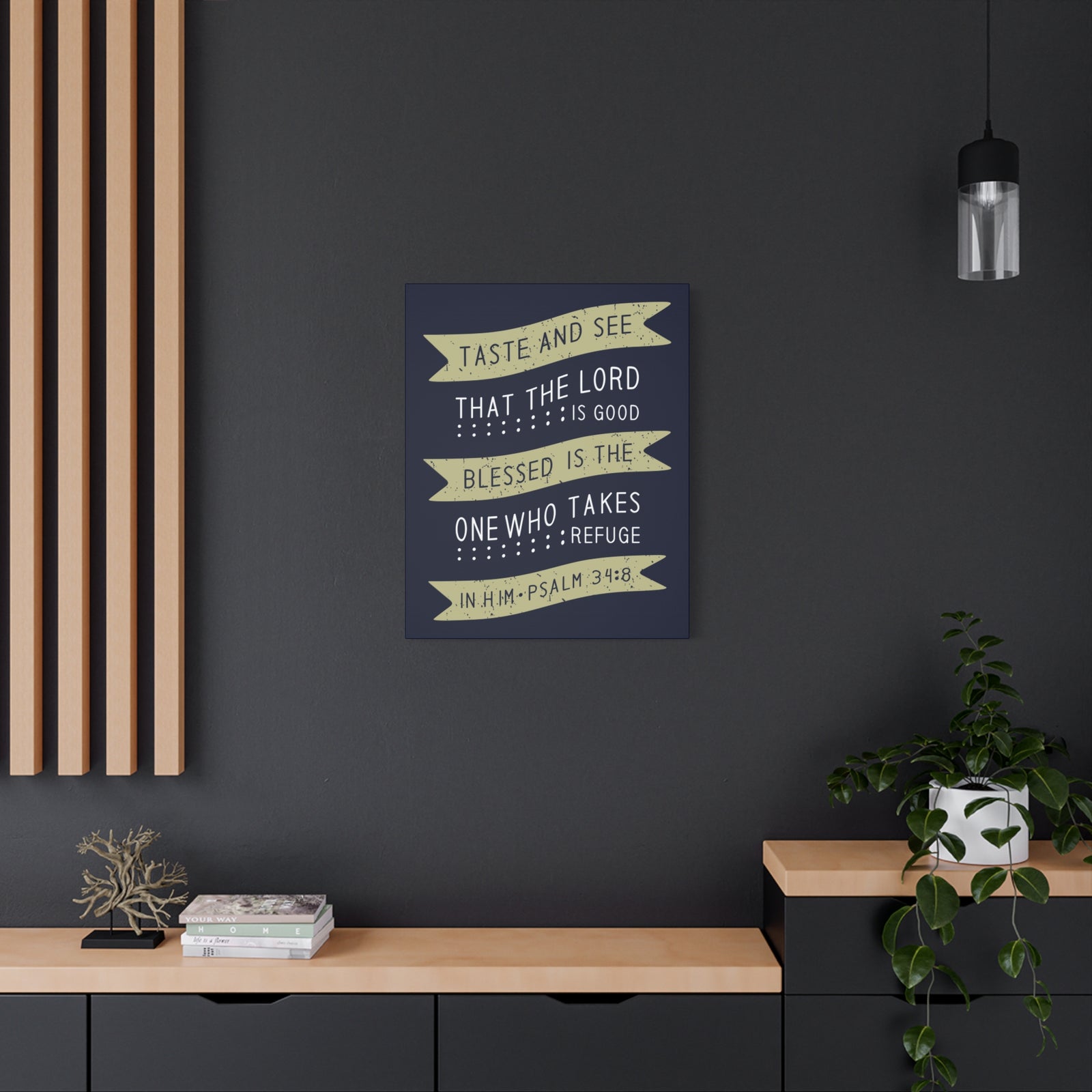 Scripture Canvas Blessed Psalm 34:8 Christian Wall Art Bible Verse Print Ready to Hang-Express Your Love Gifts