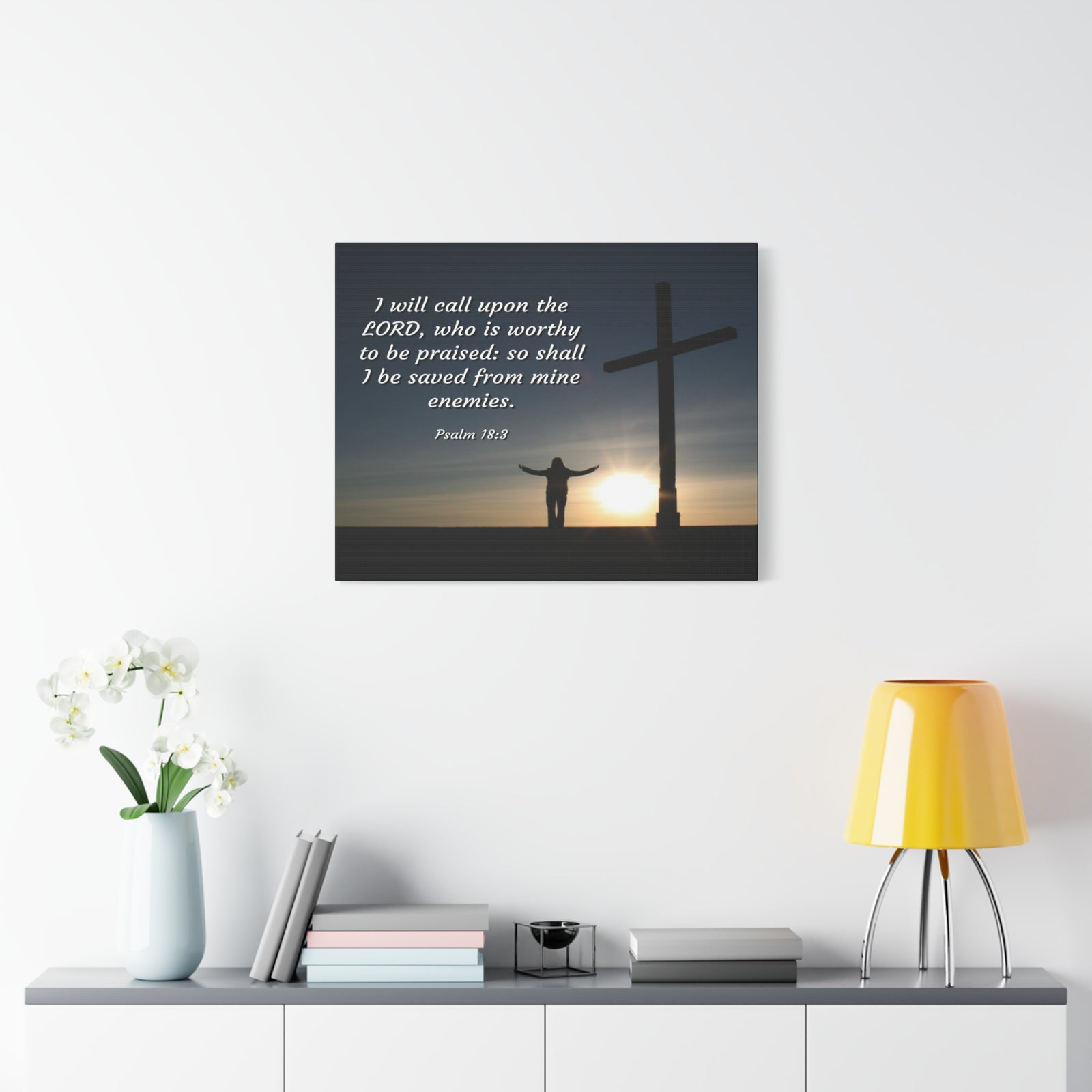 Scripture Canvas Worthy Psalm 18:3 Christian Wall Art Bible Verse Print Ready to Hang-Express Your Love Gifts