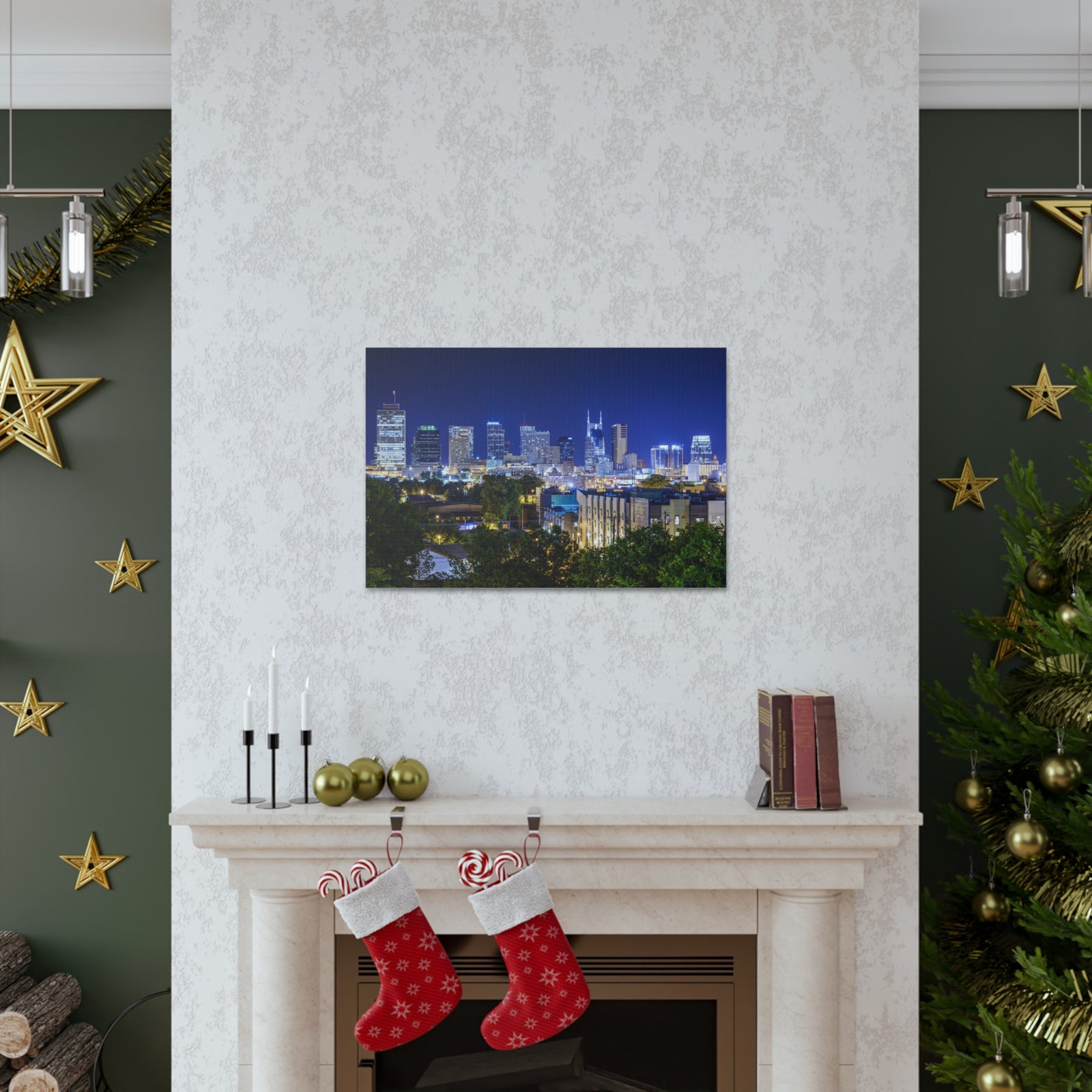 Nashville Night Skyline Canvas Artwork High-Quality Breathtaking Stunning Cityscape for Home Decor Ready to Hang-Express Your Love Gifts