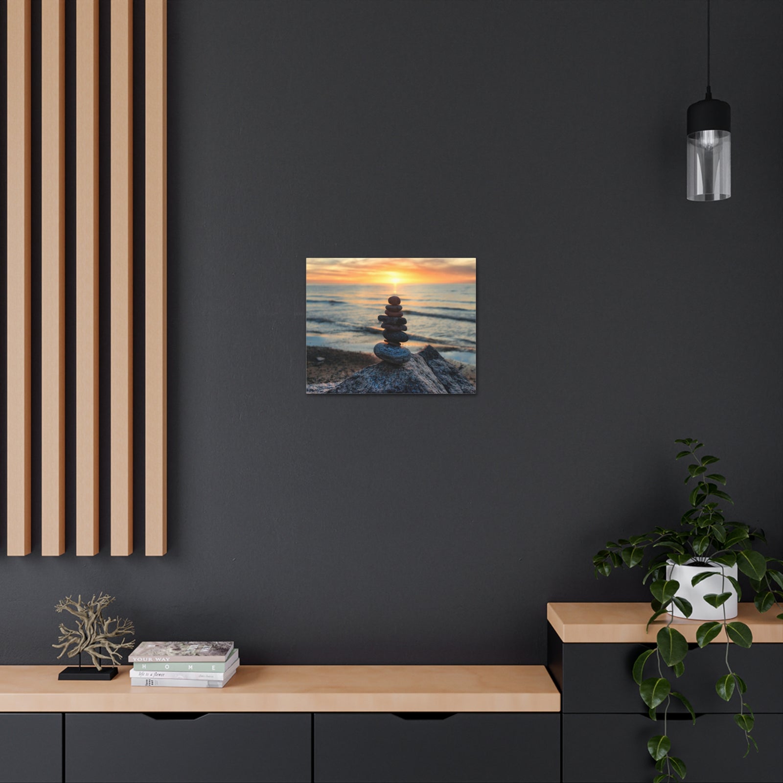 Pebbles Stack Over Beach Nature Wilderness Photography Canvas Wall Art for Home Decor Ready-to-Hang-Express Your Love Gifts