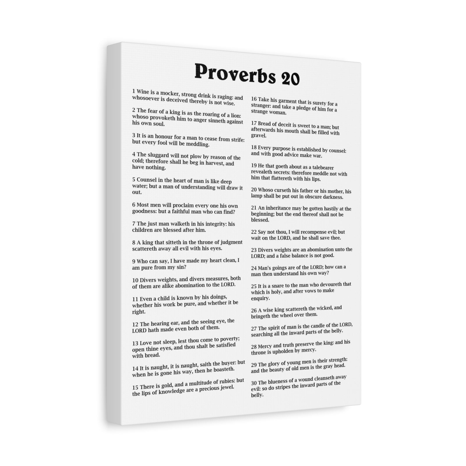 Scripture Walls Proverbs Chapter 20 White Bible Canvas Christian Wall Art Ready to Hang Unframed-Express Your Love Gifts
