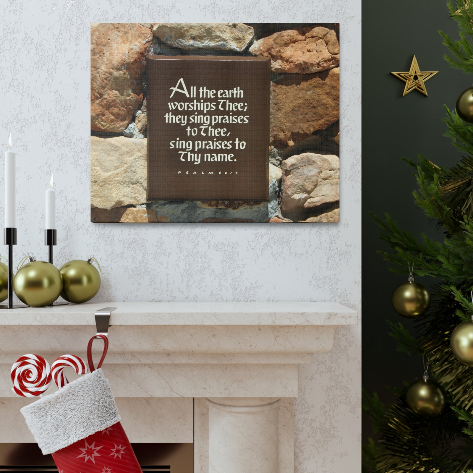 Scripture Walls Worships Thee Psalm 66:4 Bible Verse Canvas Christian Wall Art Ready to Hang-Express Your Love Gifts