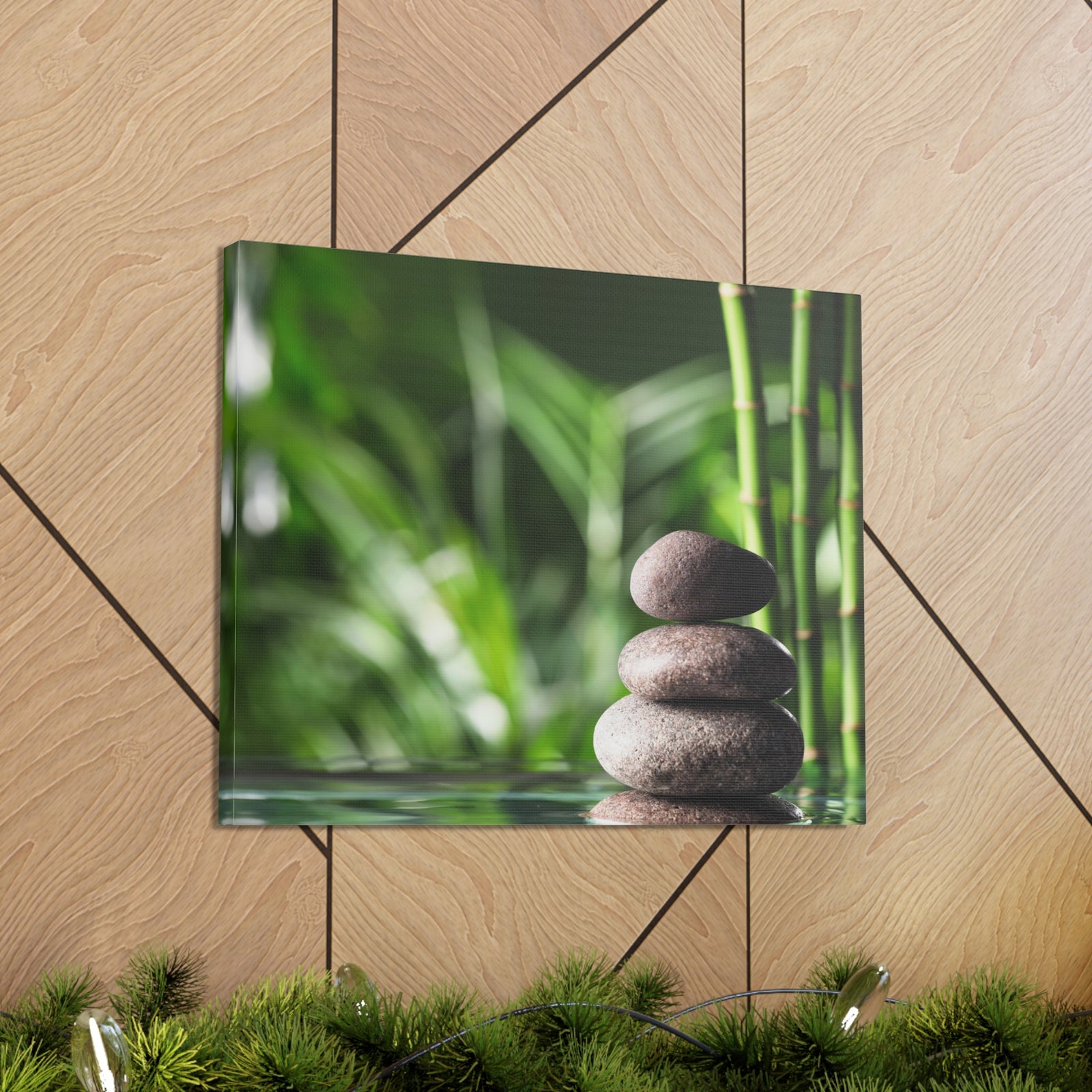 Stacked Stones on Water Forest Floral Nature Photography Canvas Wall Art for Home Decor Ready-to-Hang-Express Your Love Gifts
