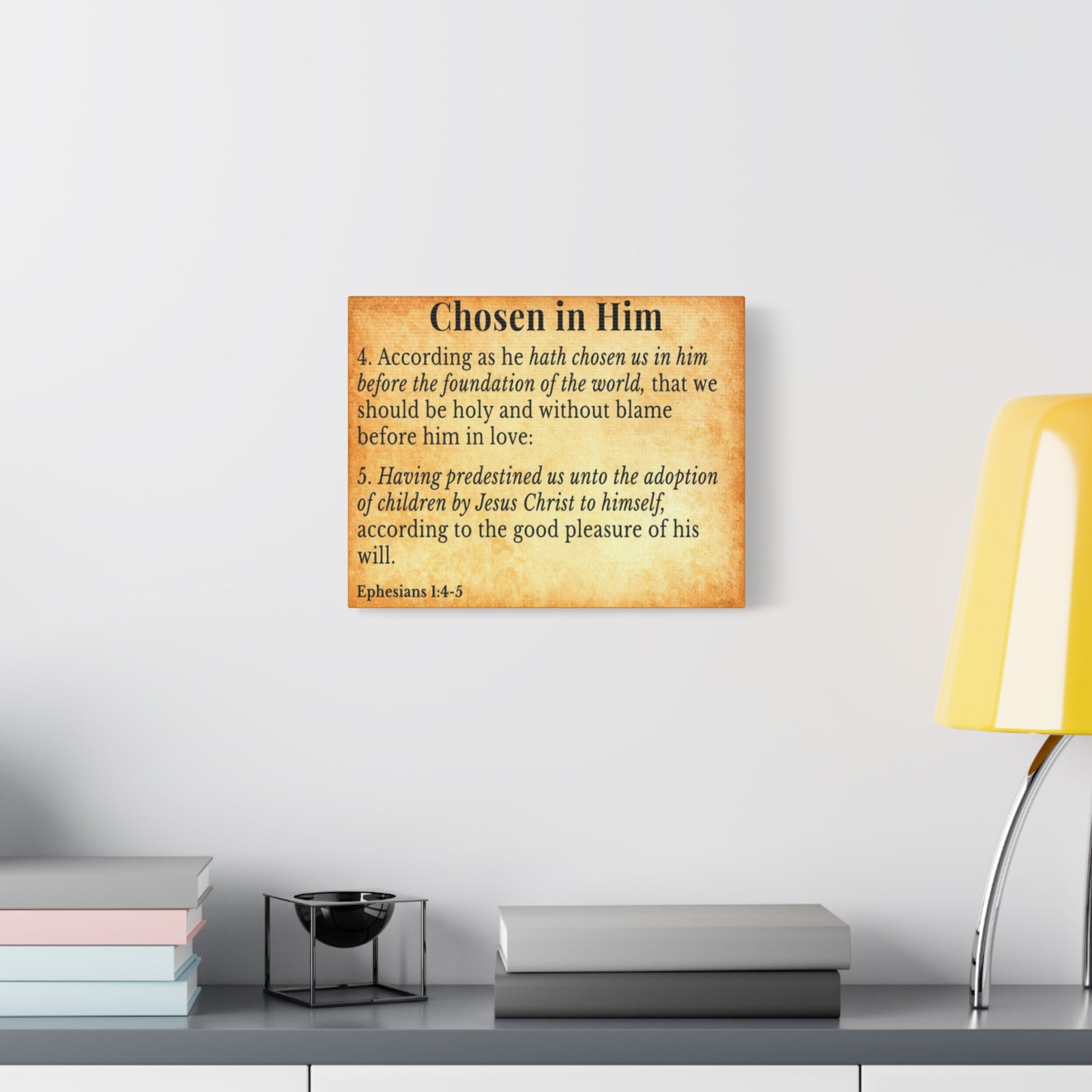Scripture Walls Ephesians 1:4-5 Chosen in Christ Gold Bible Verse Canvas Christian Wall Art Ready to Hang Unframed-Express Your Love Gifts