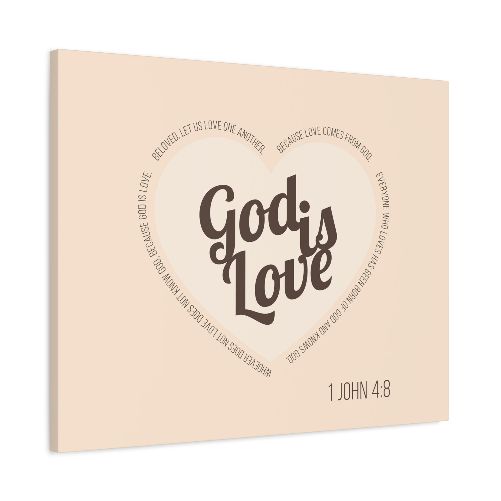 Scripture Canvas God Is Love 1 John 4:8 Light Brown Christian Wall Art Bible Verse Print Ready to Hang-Express Your Love Gifts