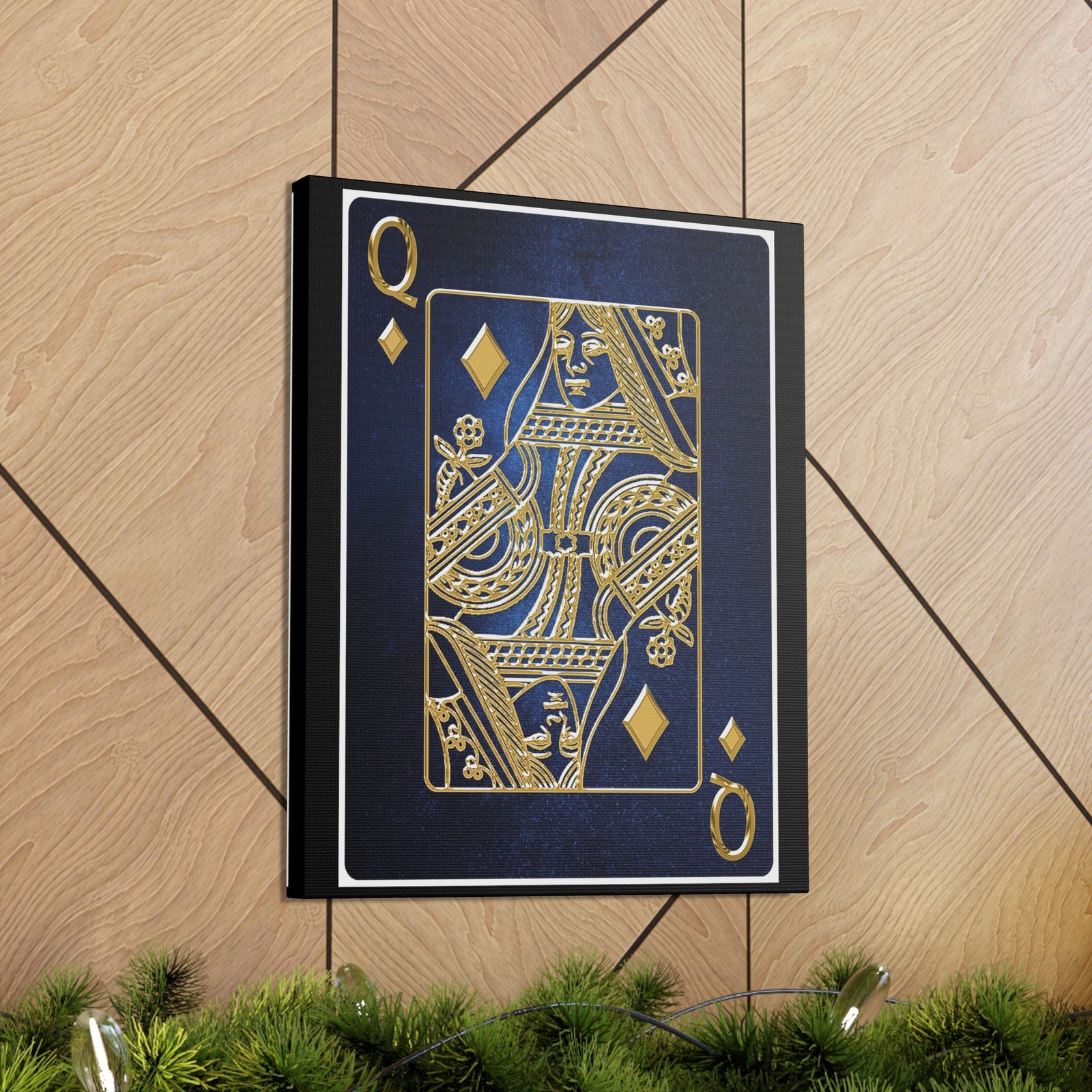 Queen Of Diamonds Space Background Playing Card Canvas Wall Art for Home Decor Ready-to-Hang-Express Your Love Gifts