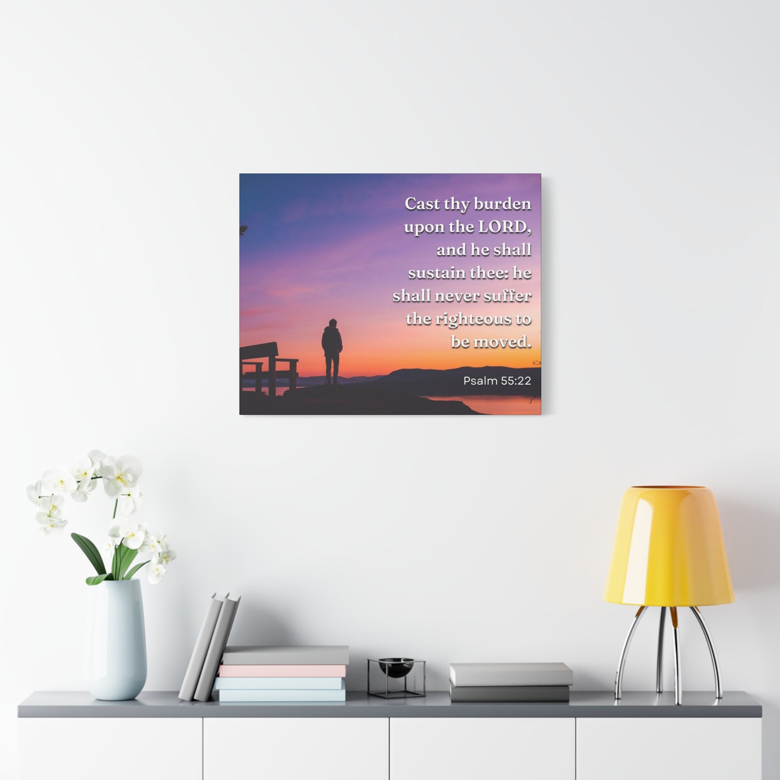 Scripture Canvas The Righteous Psalm 55:22 Christian Wall Art Bible Verse Print Ready to Hang-Express Your Love Gifts