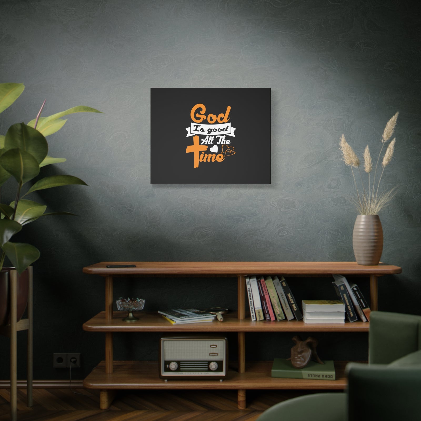 Scripture Canvas God Is Good All The Time Psalm 100:5 Orange Christian Wall Art Bible Verse Print Ready to Hang-Express Your Love Gifts