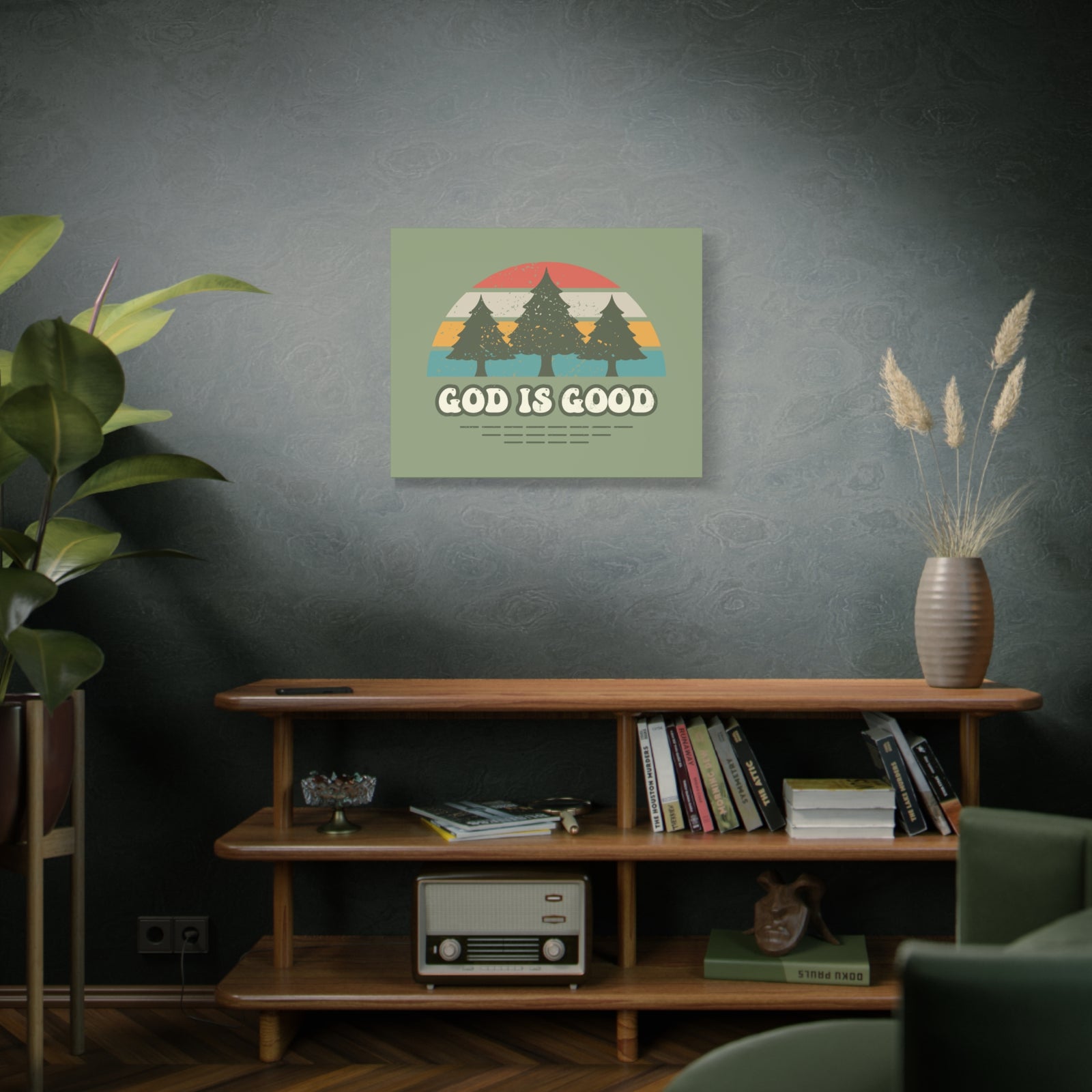 Scripture Canvas God Is Good Psalm 100:5 Three Trees Christian Wall Art Bible Verse Print Ready to Hang-Express Your Love Gifts