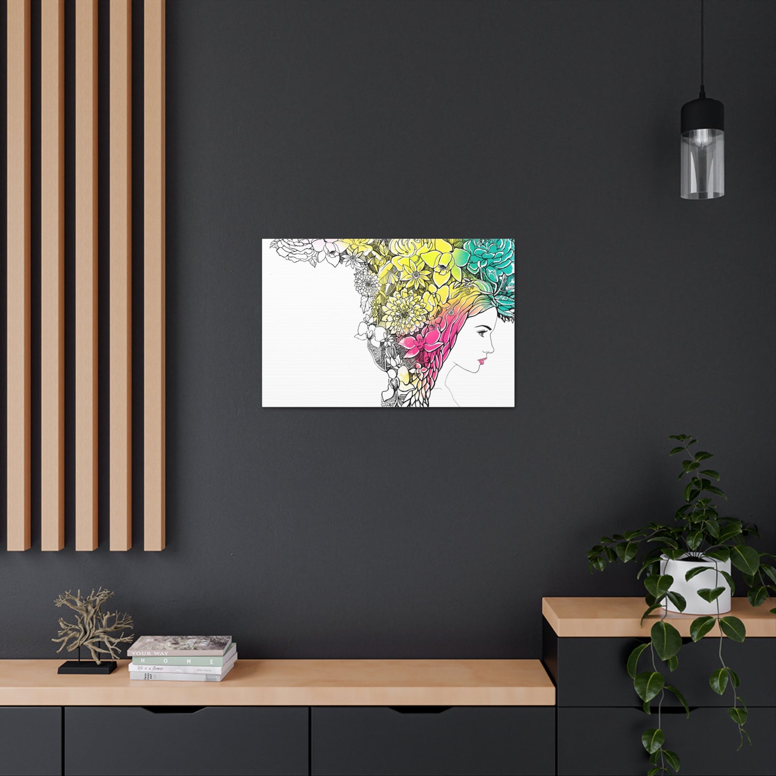 Young Girl With Hair Made Of Flowers And Leaves Flower Canvas Wall Art for Home Decor Ready-to-Hang-Express Your Love Gifts