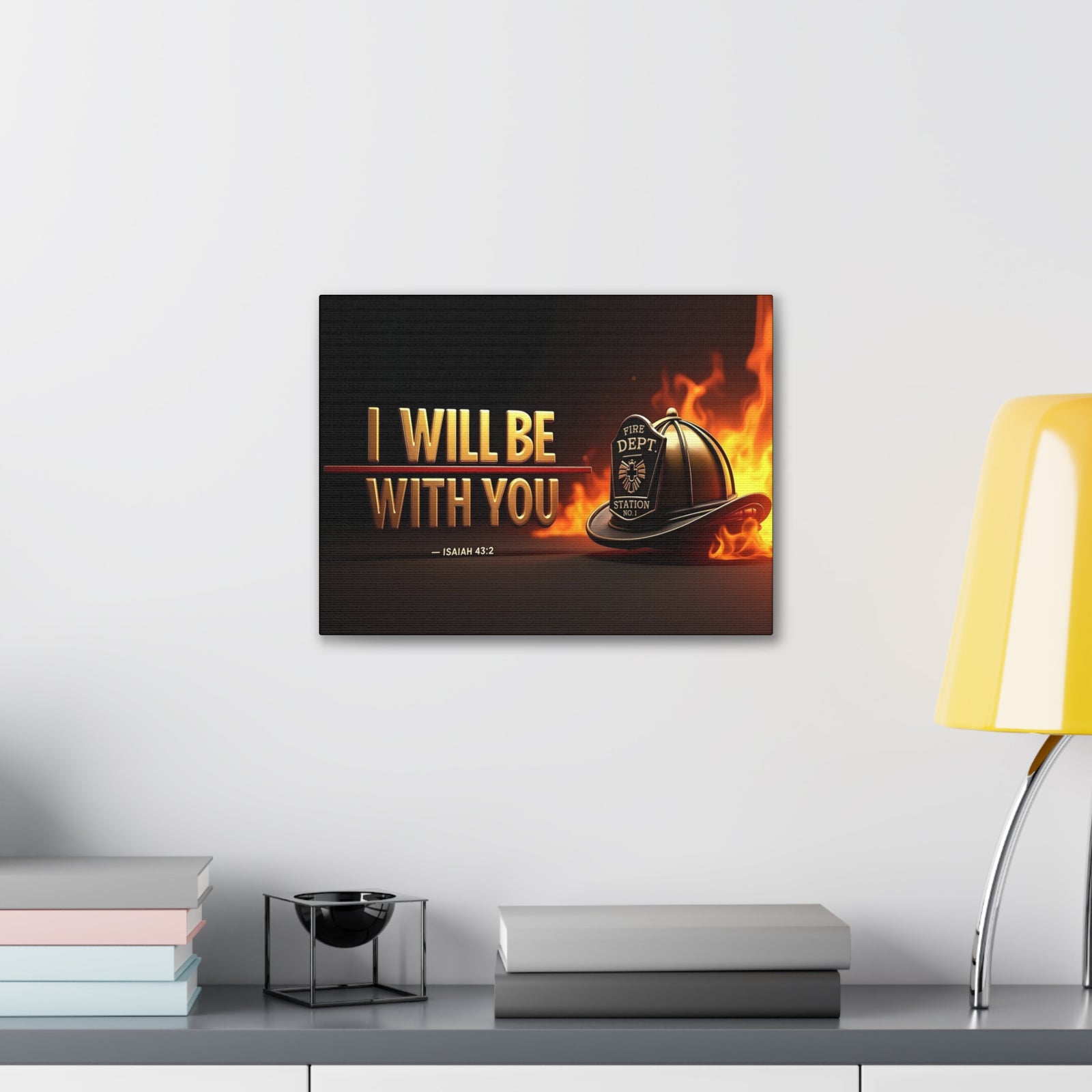 Scripture Walls Isaiah 43:2 Firefighter I Will Be With You Bible Verse Canvas Christian Wall Art Ready to Hang Unframed-Express Your Love Gifts