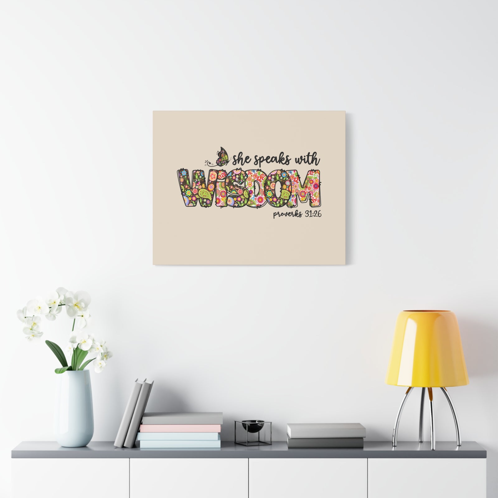 Scripture Walls She Speaks With Wisdom Proverbs 31:26 Bible Verse Canvas Christian Wall Art Ready to Hang-Express Your Love Gifts