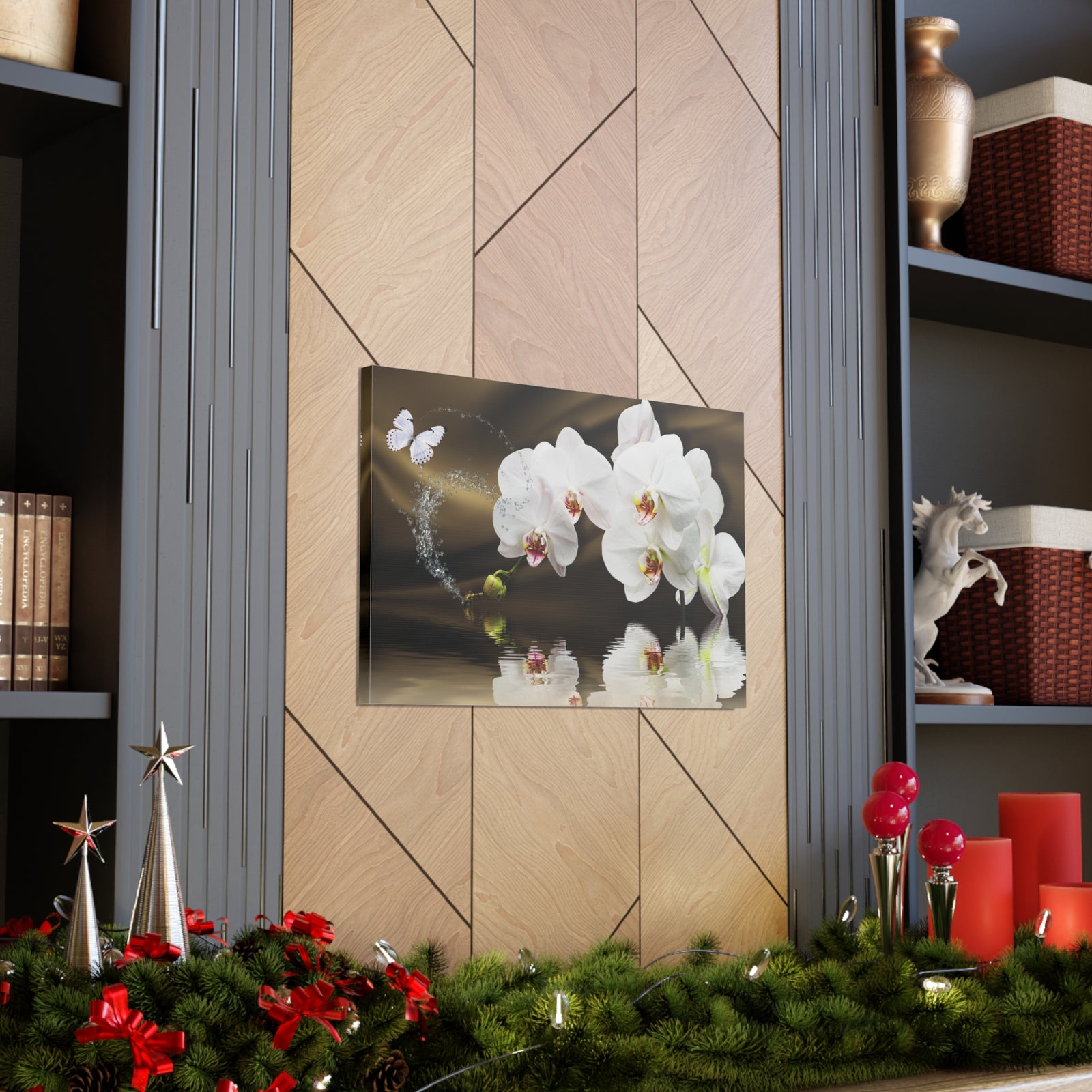 Orchids Reflected in Water Flower Canvas Wall Art for Home Decor Ready-to-Hang-Express Your Love Gifts