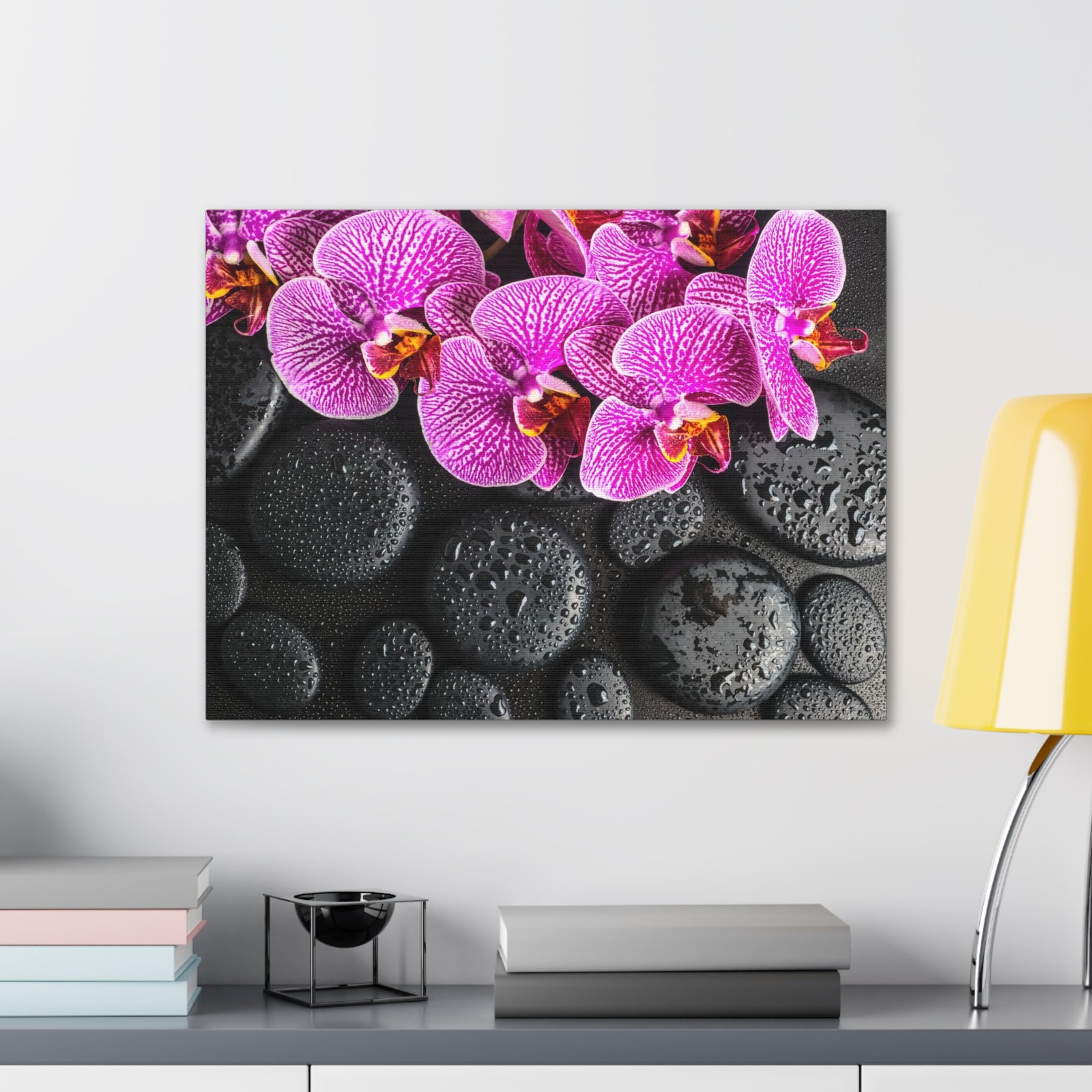Violet Orchid on Stones Forest Floral Nature Photography Canvas Wall Art for Home Decor Ready-to-Hang-Express Your Love Gifts