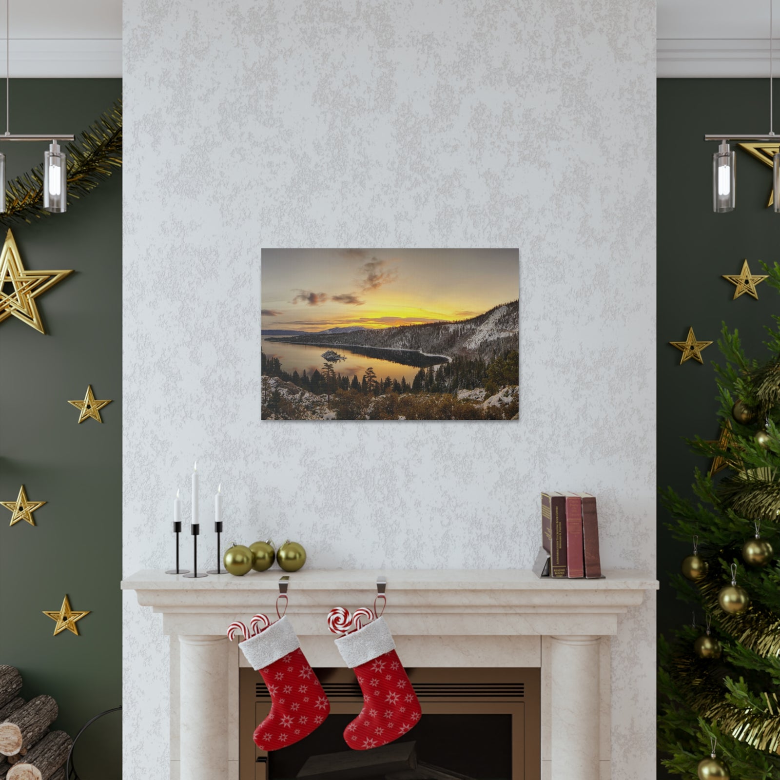 Winter Pine Tree Forest Mountain Lake Nature Wilderness Photography Canvas Wall Art for Home Decor Ready-to-Hang-Express Your Love Gifts